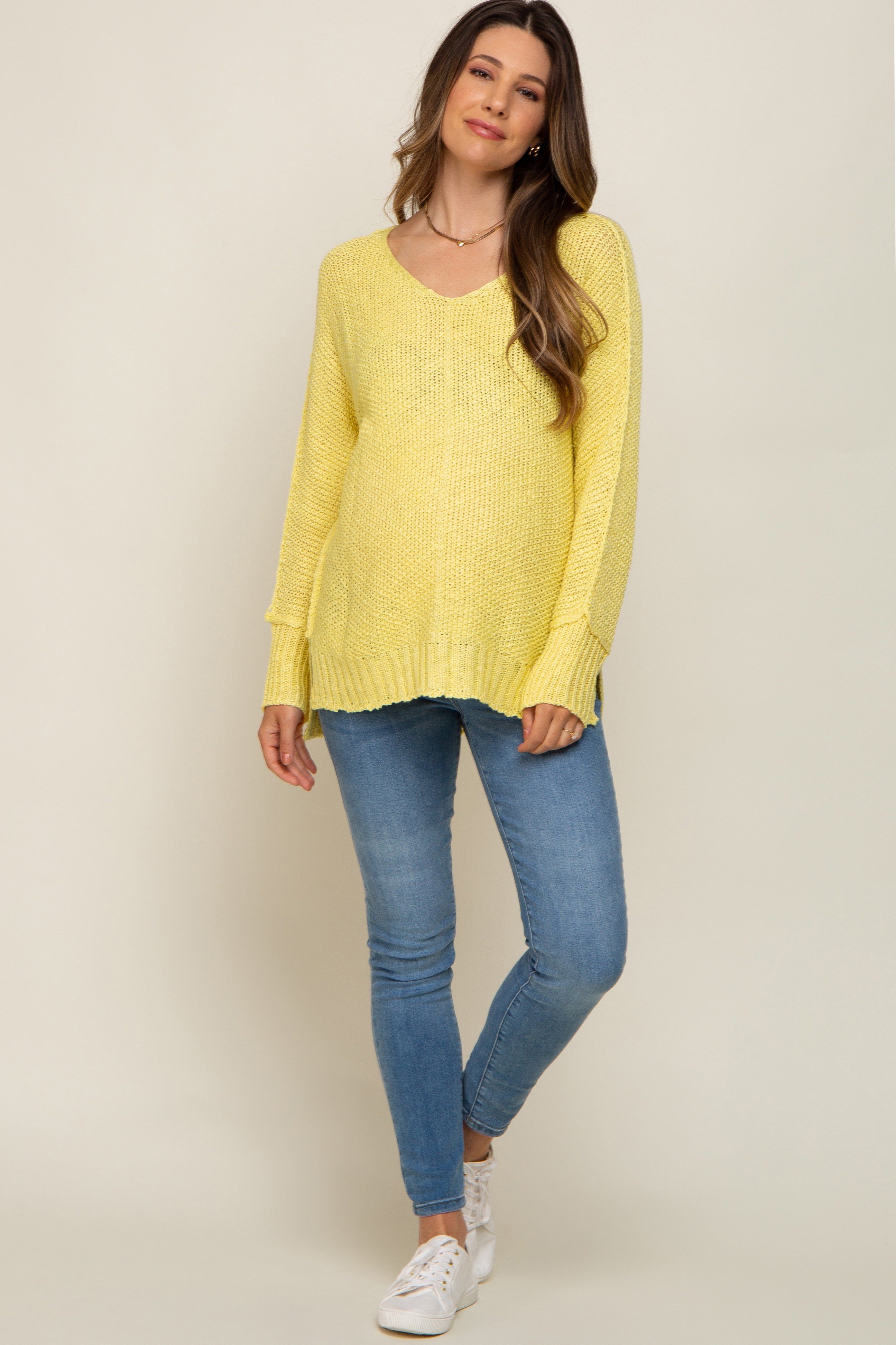 Yellow Chunky Knit Side Slit Maternity Sweater sold by Pinkblush product image thumbnail 4