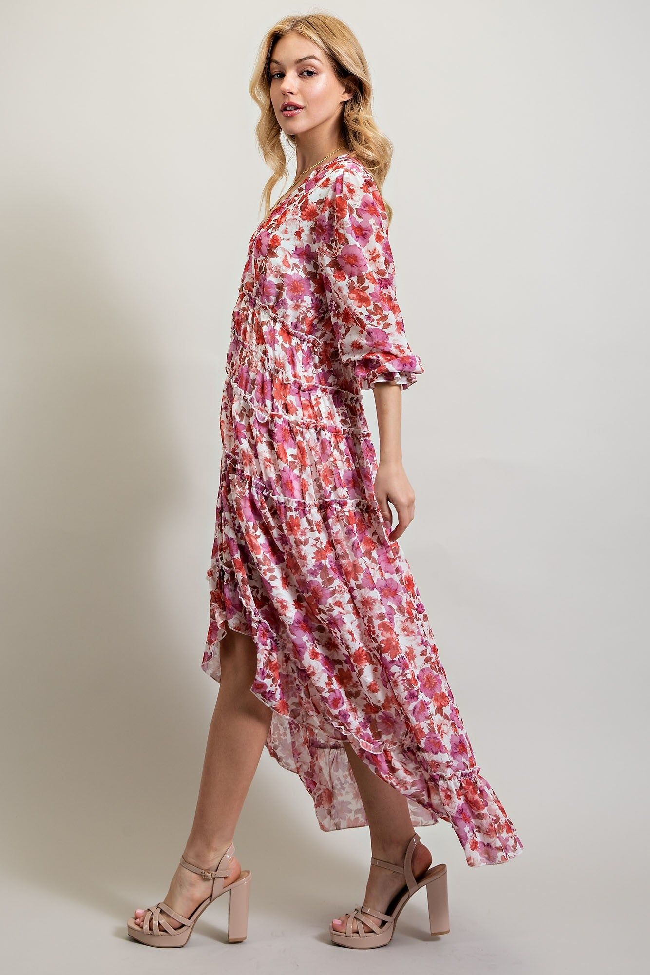 White Bohemian Floral High Low Maxi Dress sold by Pinkblush product image thumbnail 2