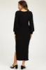 Black Soft Ribbed V-Neck Side Slit Maternity Midi Dress sold by Pinkblush
