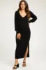 Black Soft Ribbed V-Neck Side Slit Maternity Midi Dress sold by Pinkblush