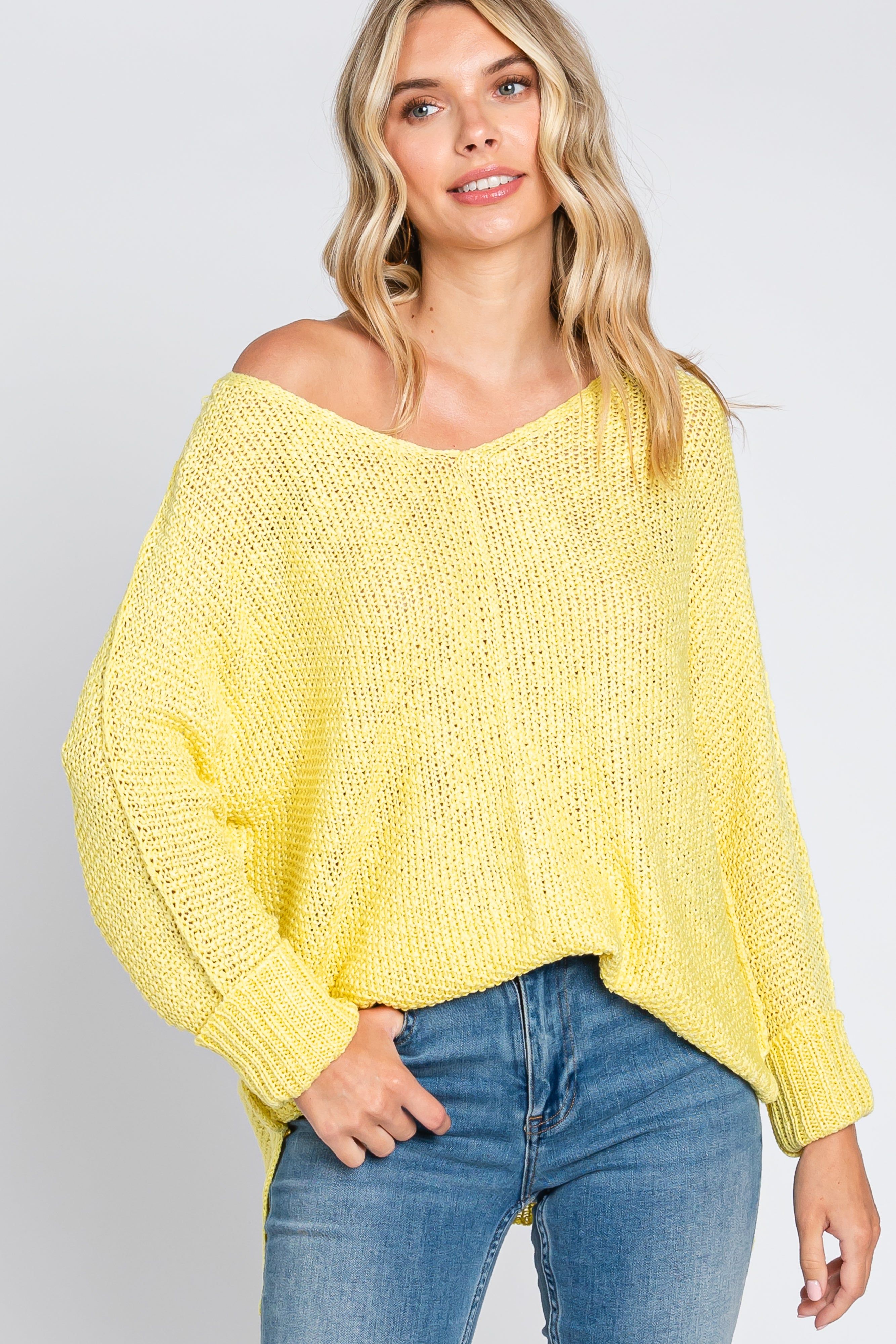 Yellow Chunky Knit Side Slit Maternity Sweater sold by Pinkblush product image thumbnail 5