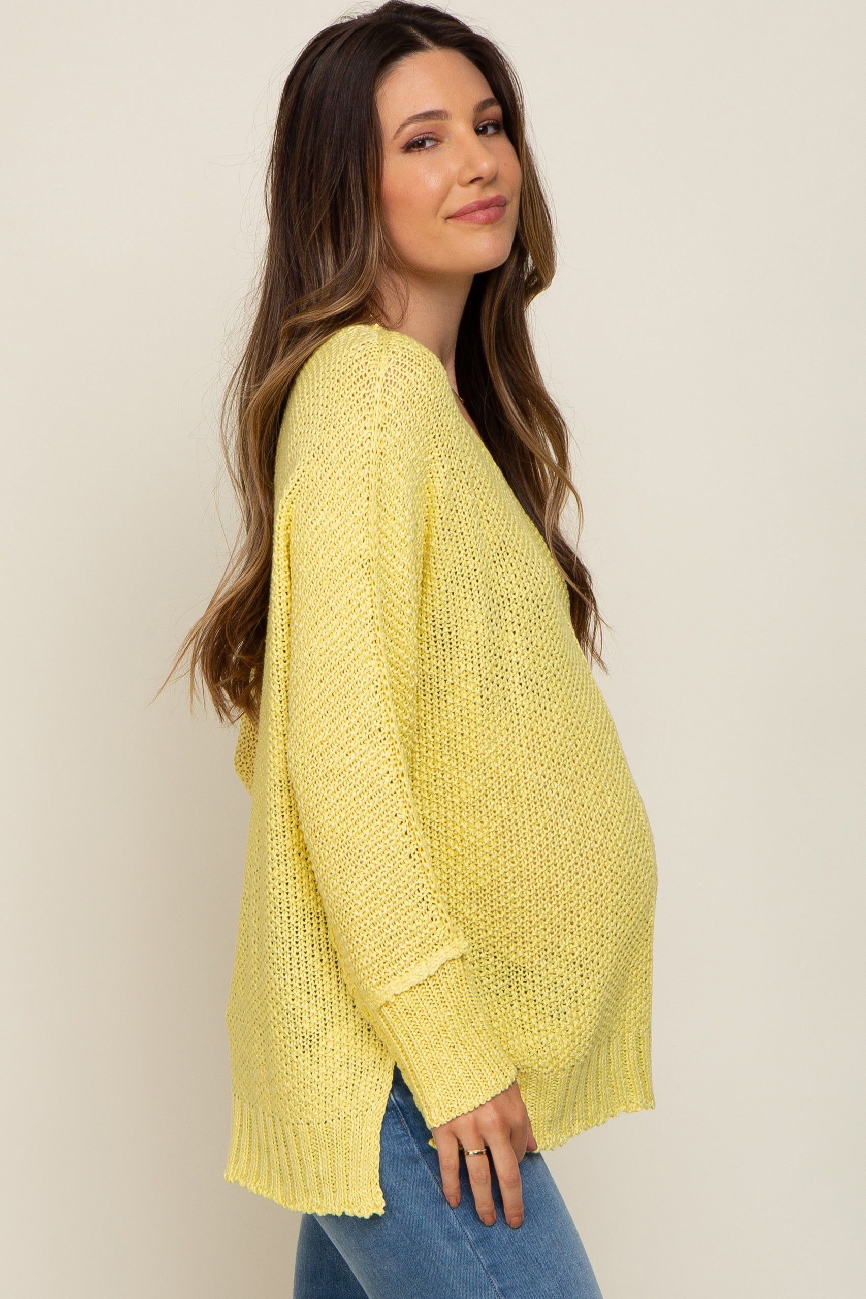Yellow Chunky Knit Side Slit Maternity Sweater sold by Pinkblush product image thumbnail 2