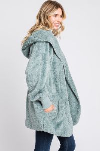 Mint Green Fuzzy Hooded Long Sleeve Jacket sold by Pinkblush