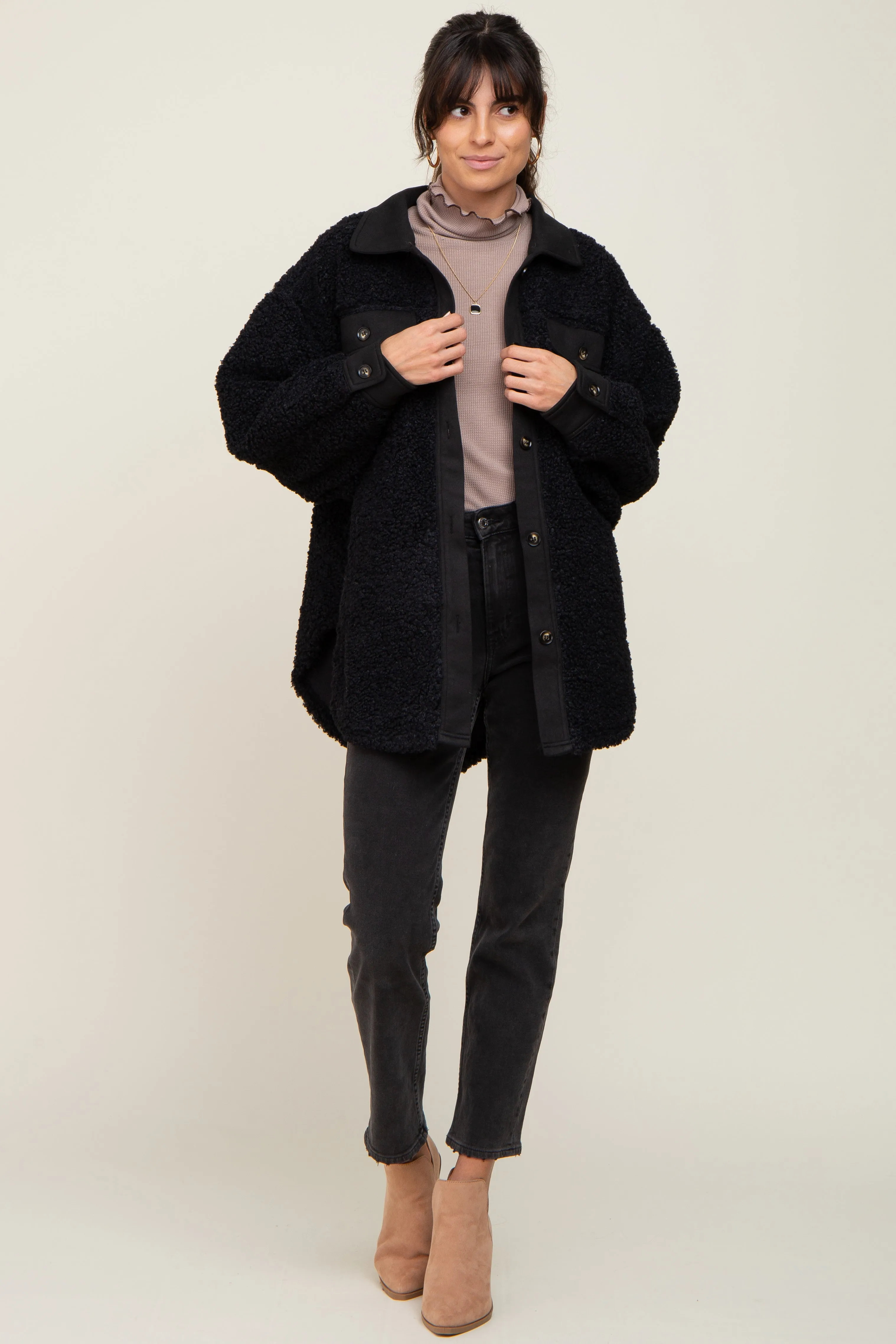 Black Contrast Oversized Sherpa Coat sold by Pinkblush product image thumbnail 5