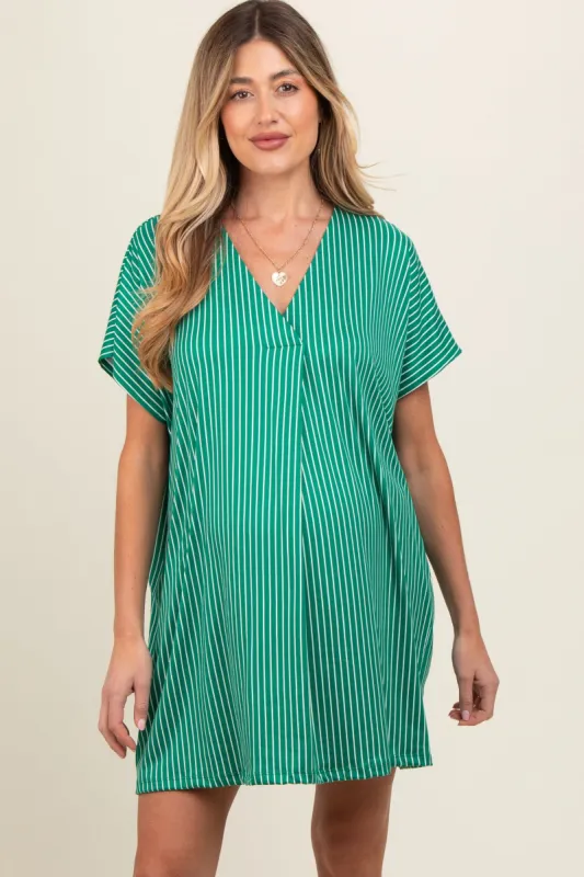 Green Striped Soft Knit Maternity Dress sold by Pinkblush