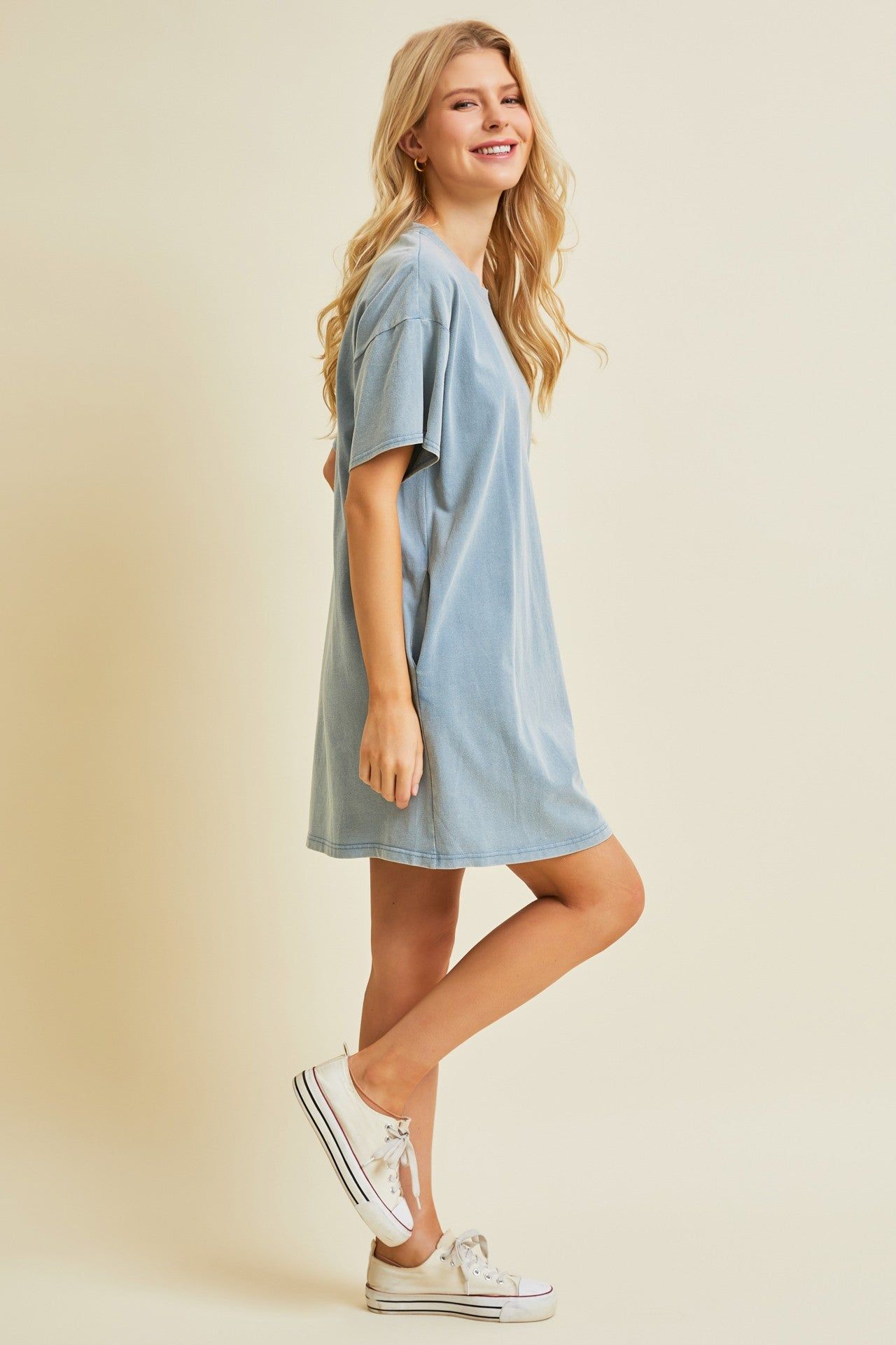 Light Blue Short Sleeve Side Pocket Dress sold by Pinkblush product image thumbnail 2