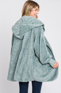 Mint Green Fuzzy Hooded Long Sleeve Jacket sold by Pinkblush