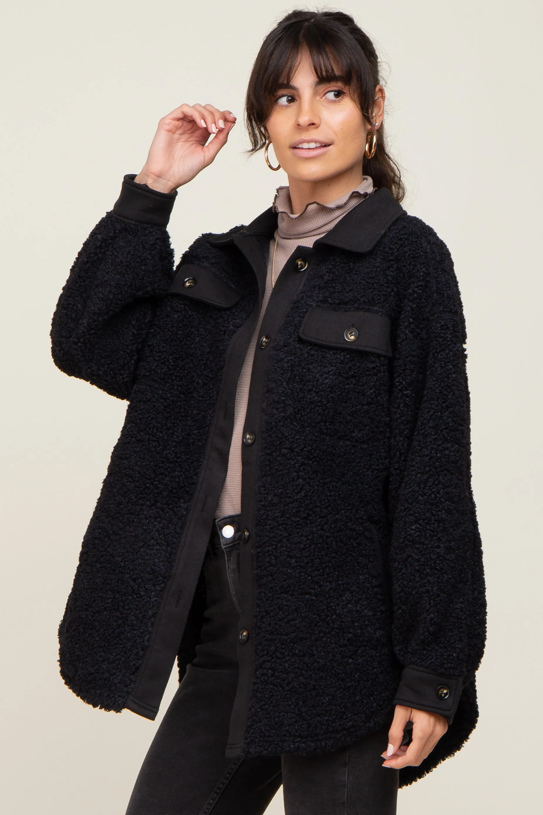 Black Contrast Oversized Sherpa Coat sold by Pinkblush product image thumbnail 3