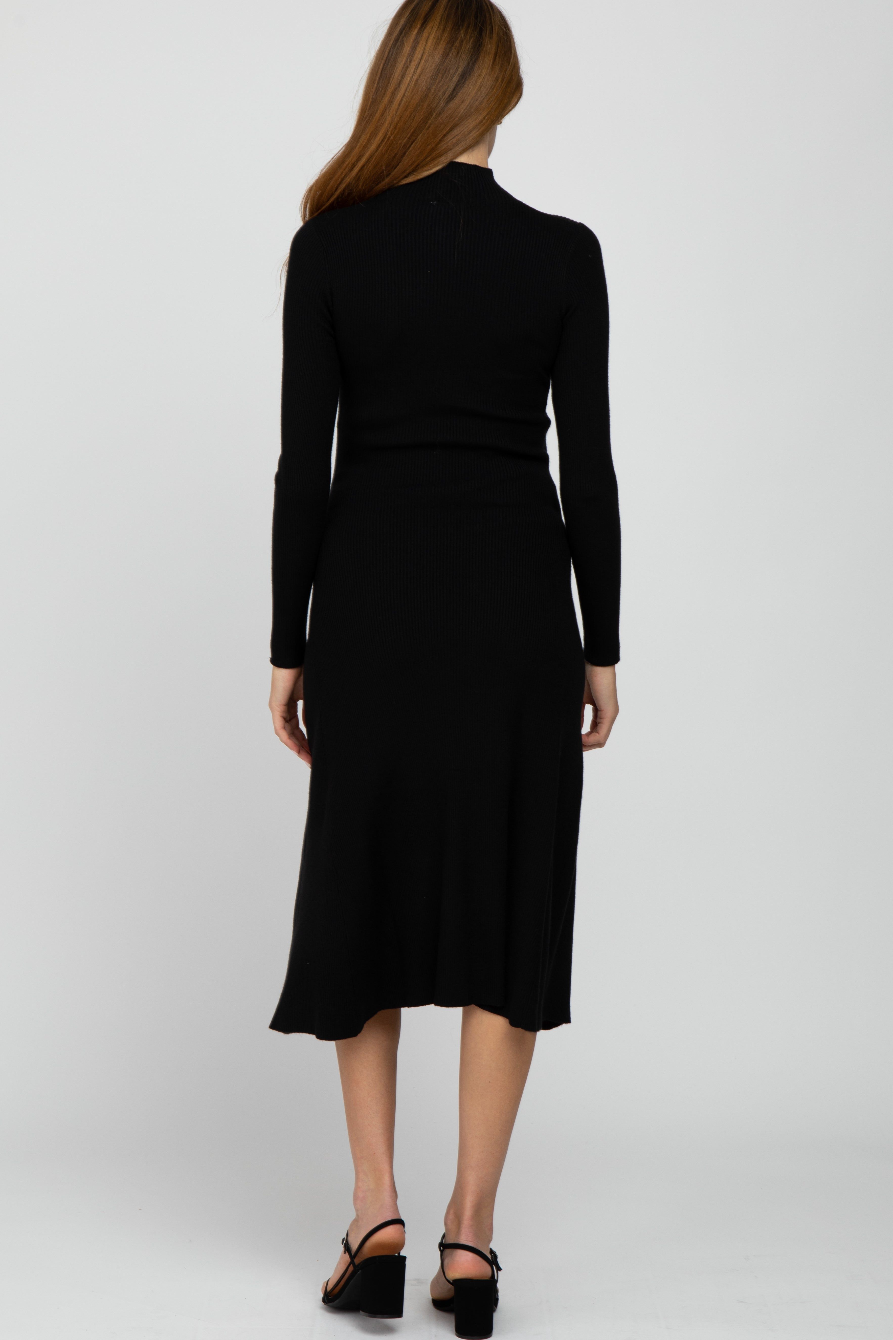 Black Mock Neck Flared Maternity Midi Dress sold by Pinkblush product image thumbnail 3