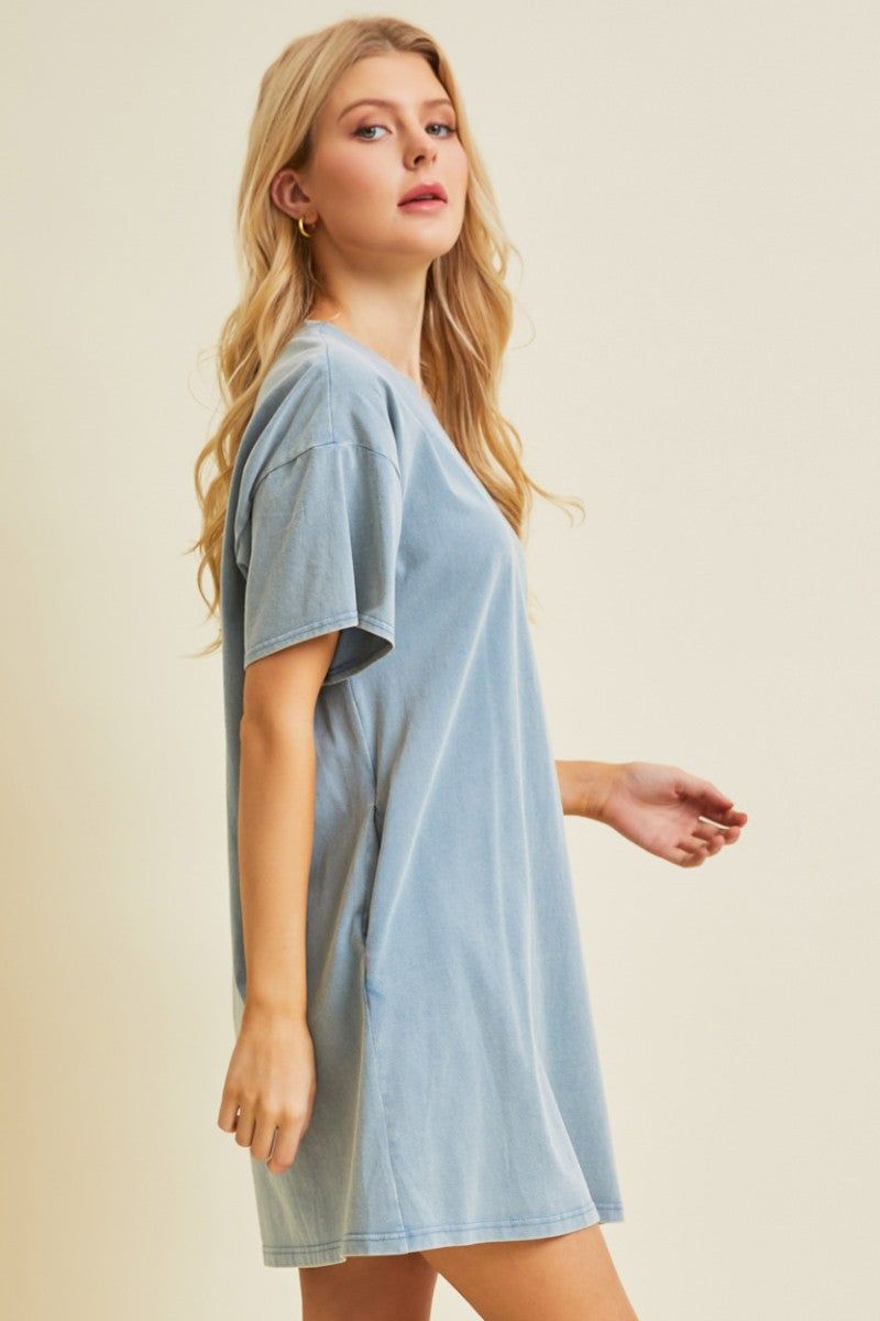 Light Blue Short Sleeve Side Pocket Dress sold by Pinkblush product image thumbnail 3