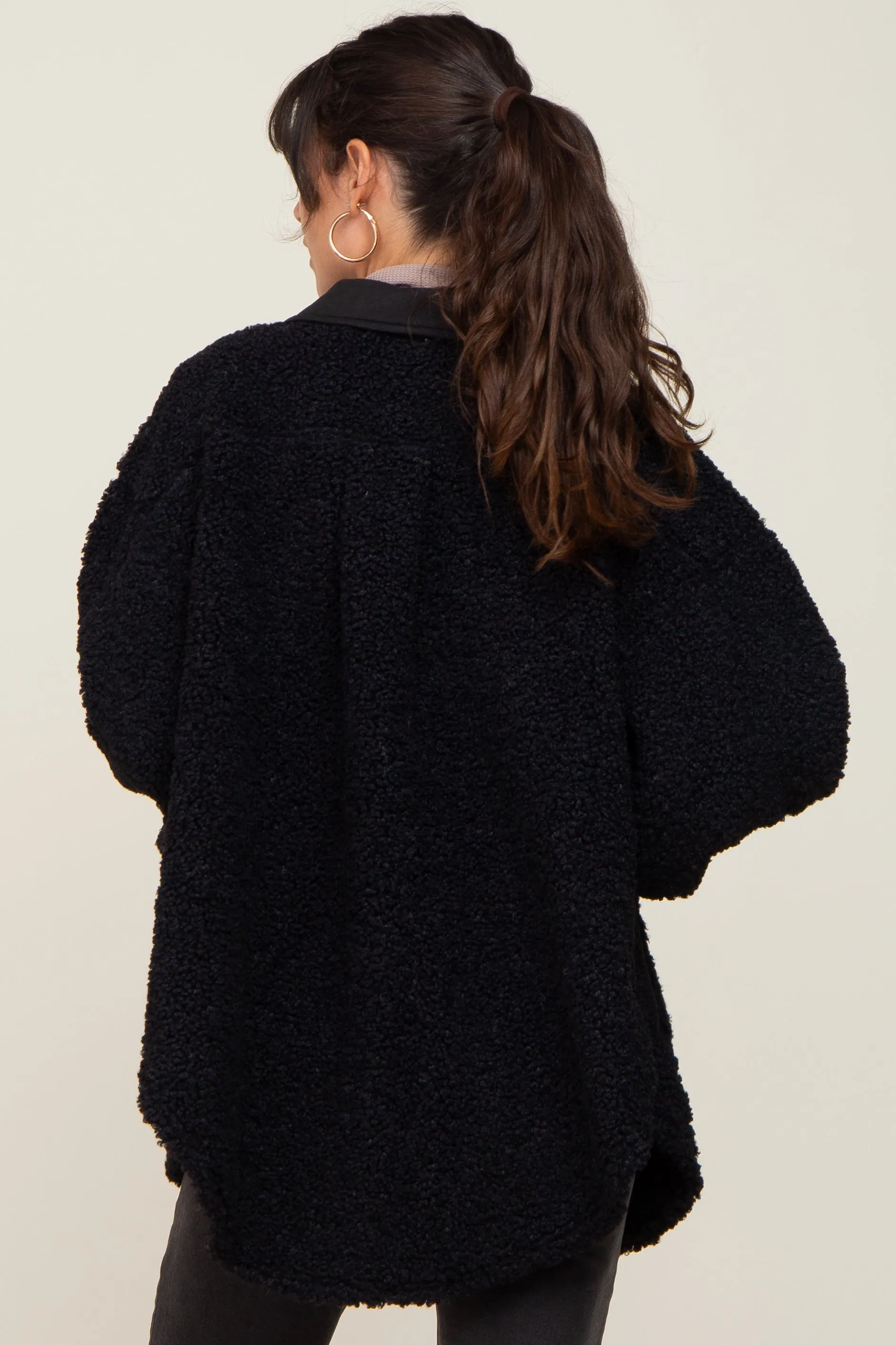 Black Contrast Oversized Sherpa Coat sold by Pinkblush product image thumbnail 4