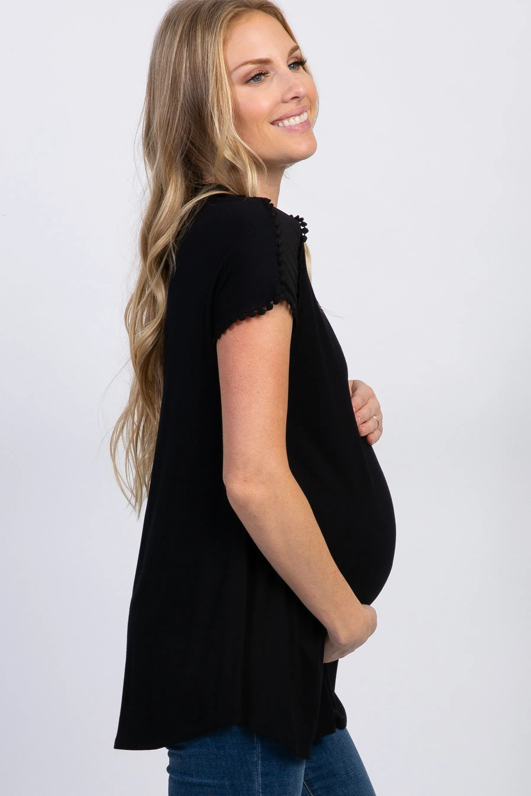 Black Crochet Tassel Trim Maternity Top sold by Pinkblush product image thumbnail 2