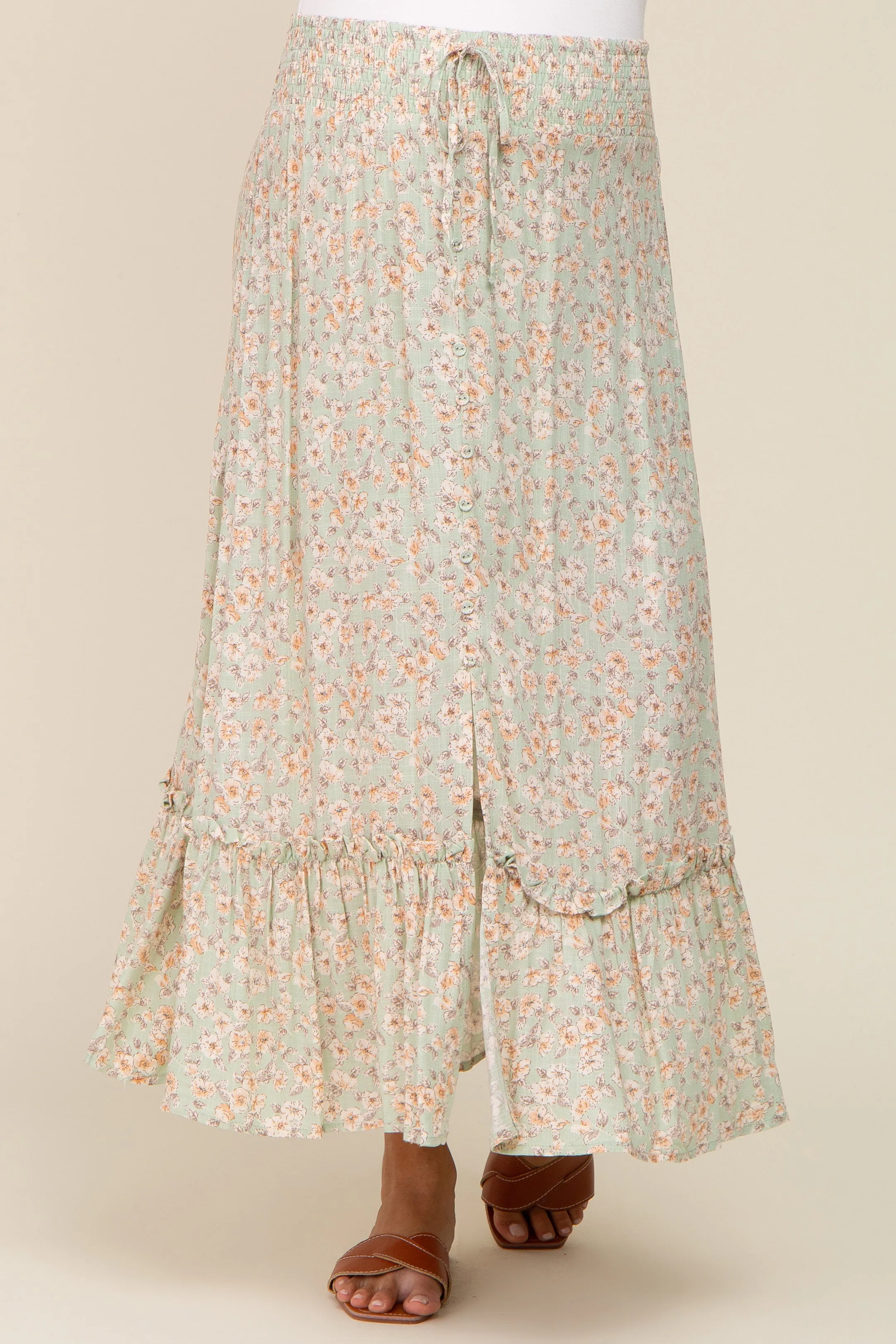 Mint Floral Button Ruffle Maternity Maxi Skirt sold by Pinkblush product image thumbnail 3