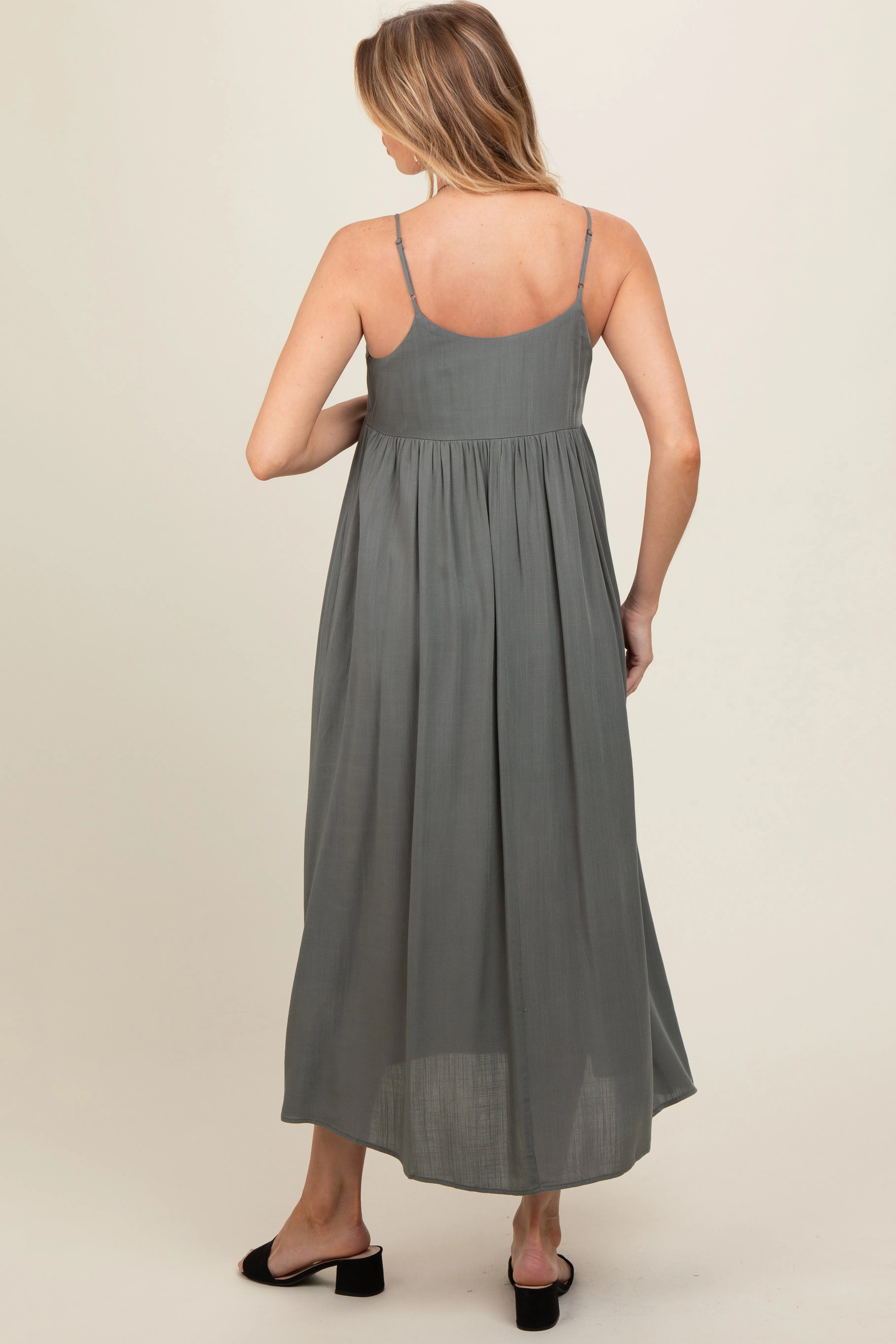 Light Olive V-Neck Sleeveless Maternity Midi Dress sold by Pinkblush product image thumbnail 4