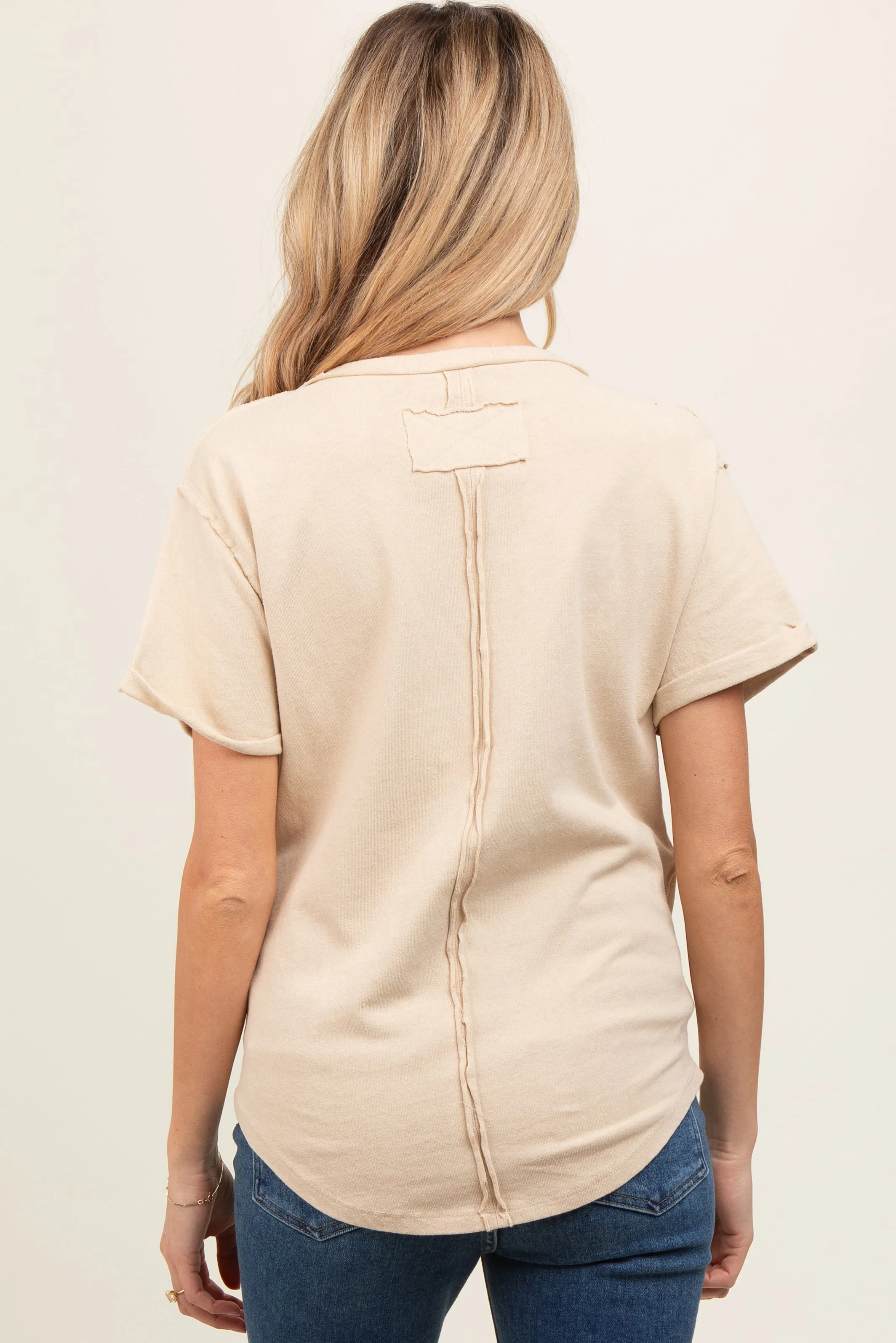 Beige Wrap Short Sleeve Raw Hem Maternity Top sold by Pinkblush product image thumbnail 3
