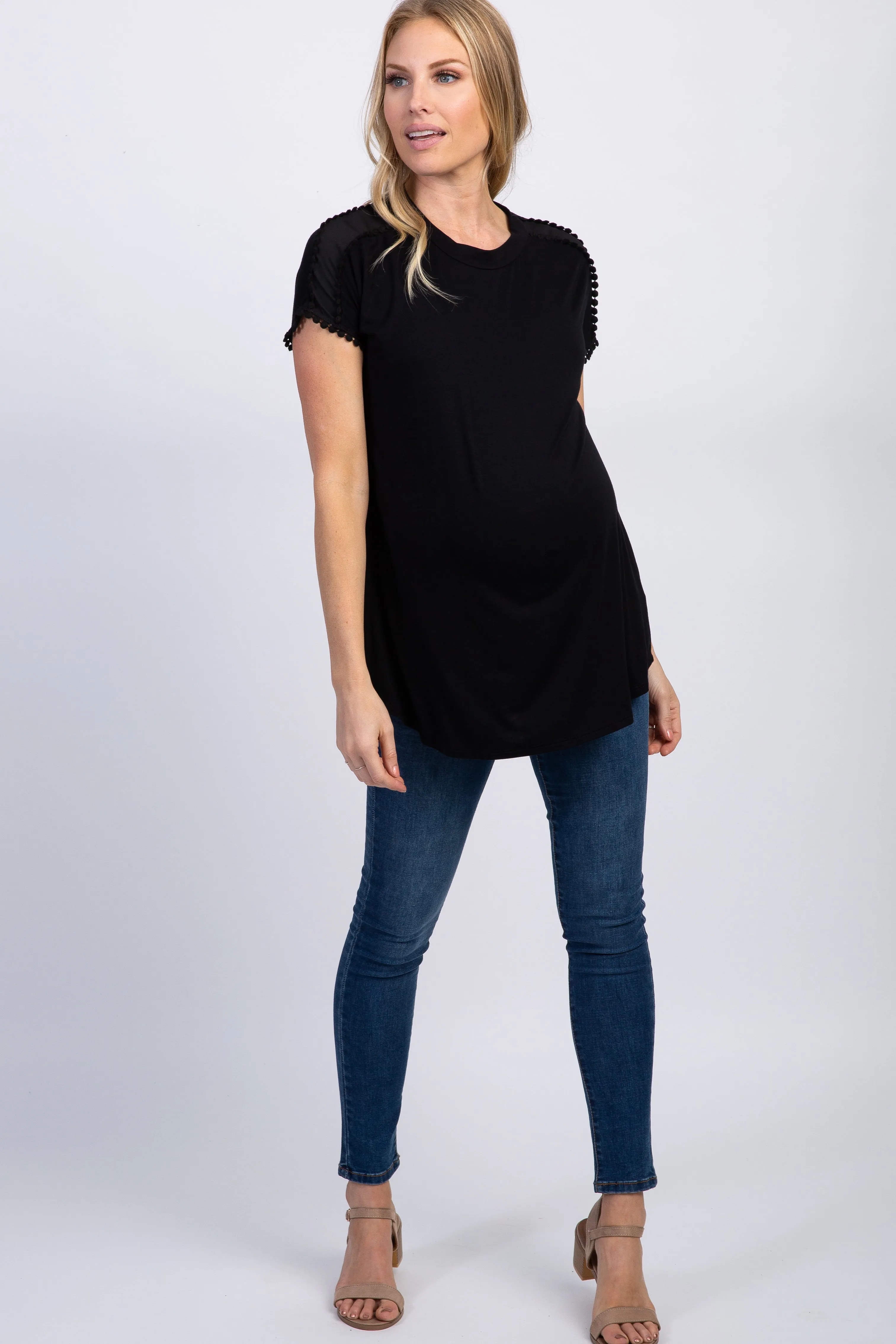 Black Crochet Tassel Trim Maternity Top sold by Pinkblush product image thumbnail 4