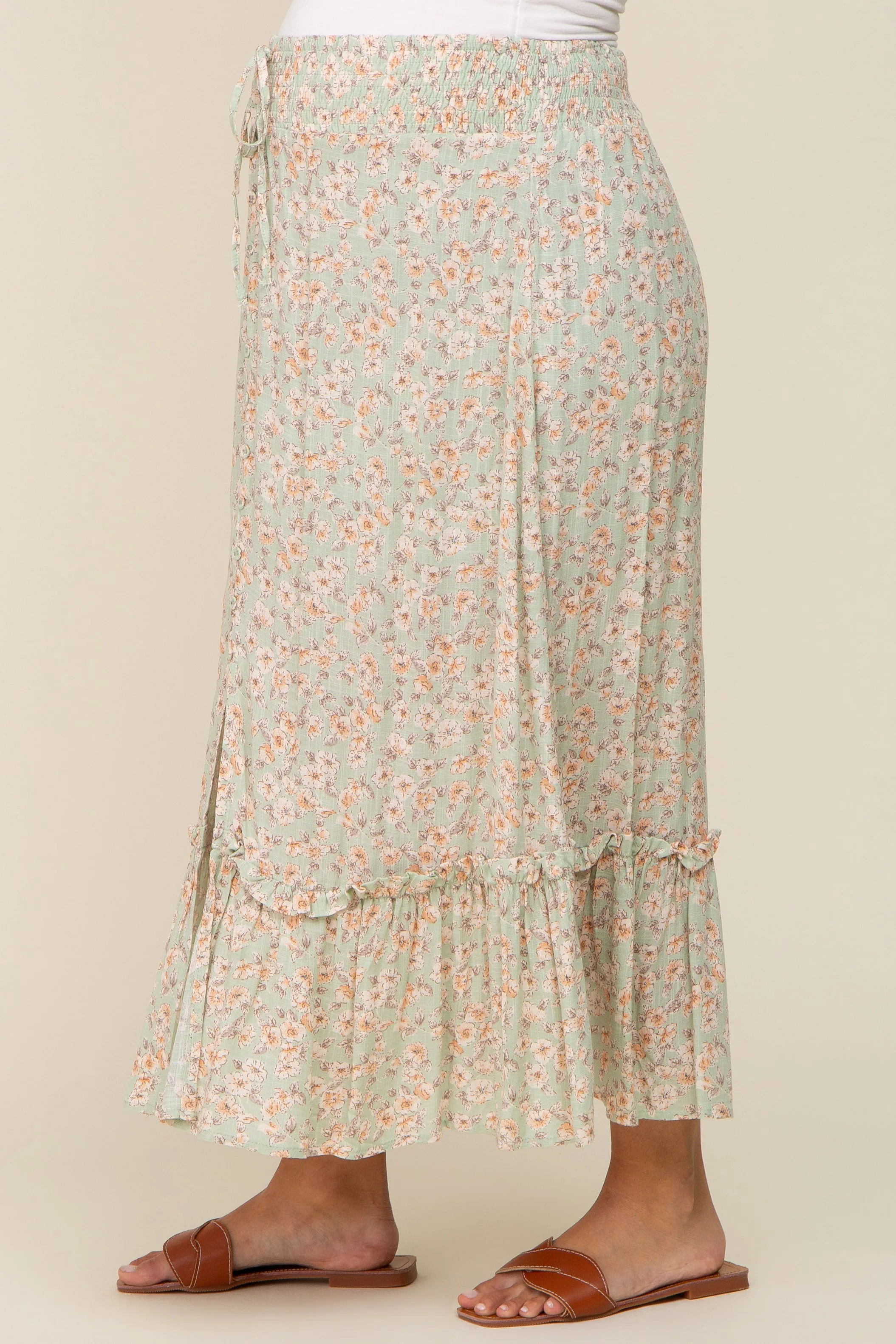 Mint Floral Button Ruffle Maternity Maxi Skirt sold by Pinkblush product image thumbnail 4