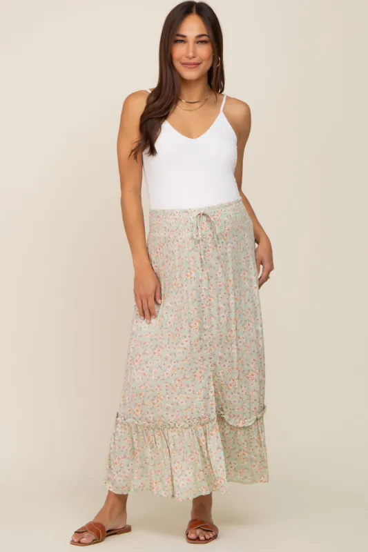 Mint Floral Button Ruffle Maternity Maxi Skirt sold by Pinkblush