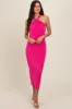 Fuchsia Knot Front Plisse Halter Midi Dress sold by Pinkblush