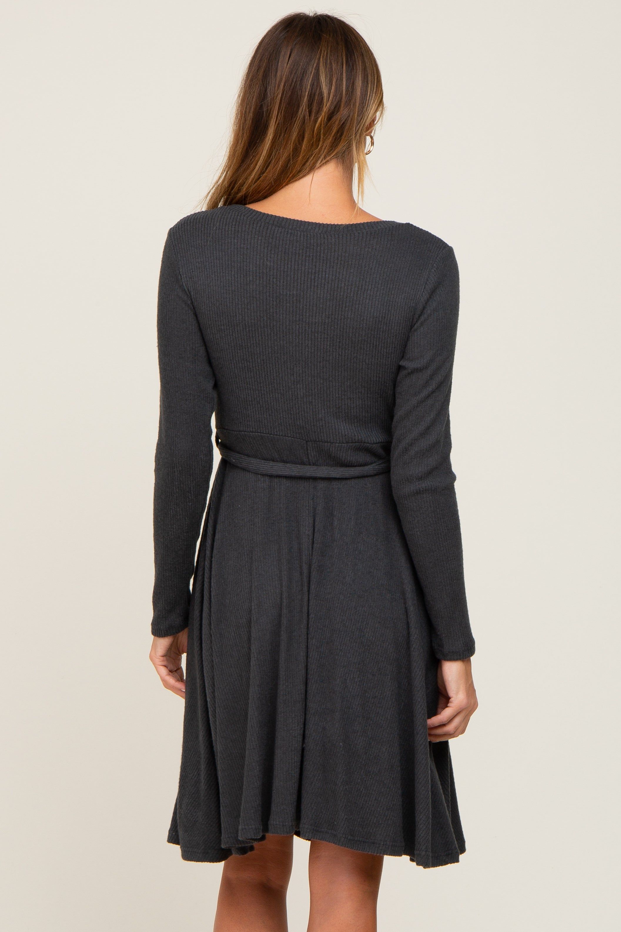 Charcoal Soft Rib Knit Sash Tie Dress sold by Pinkblush product image thumbnail 4