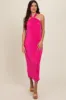 Fuchsia Knot Front Plisse Halter Midi Dress sold by Pinkblush