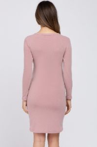 Pink Long Sleeve Ruched Side Wrap Hem Maternity Dress sold by Pinkblush
