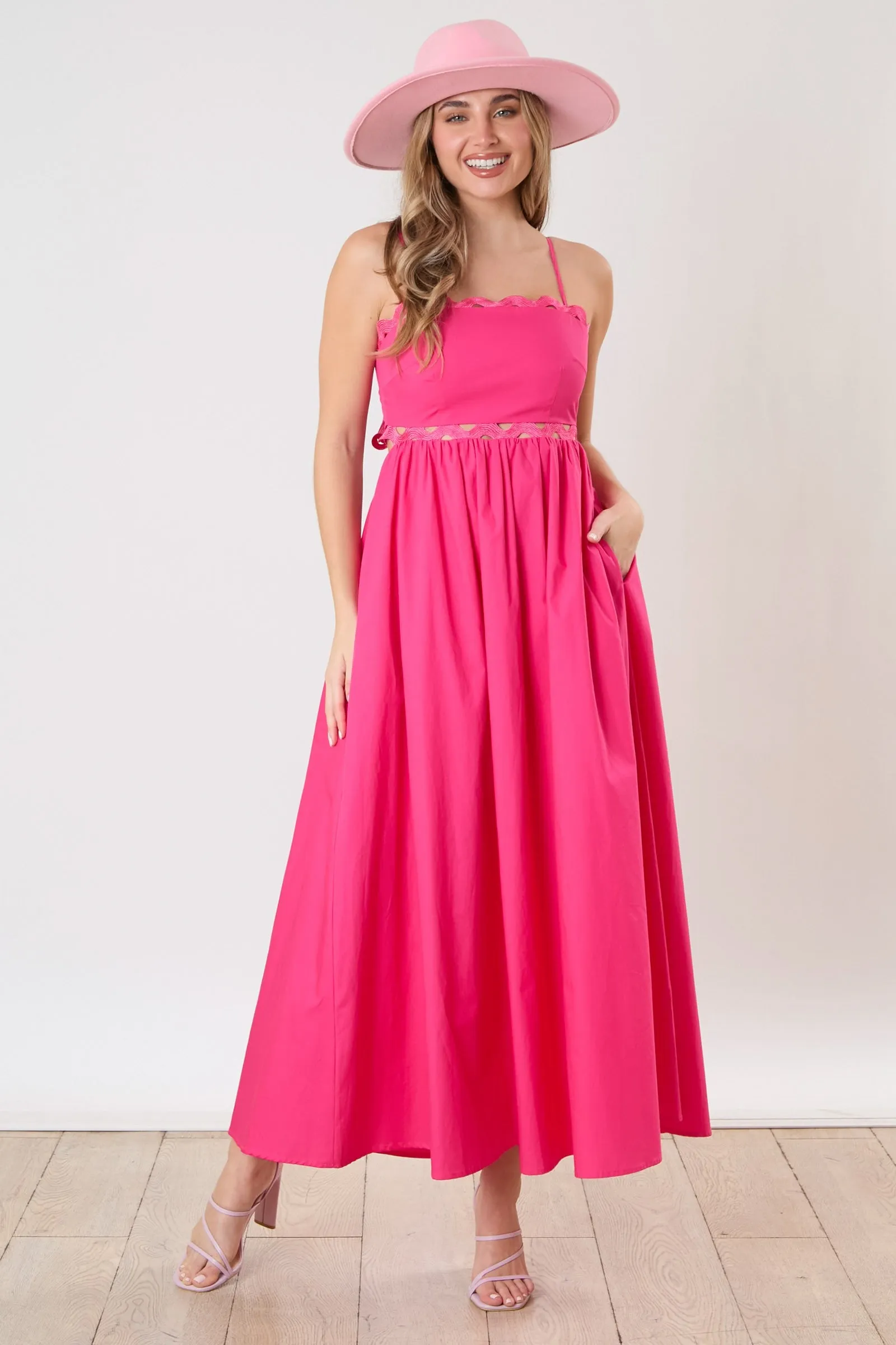 Fuchsia Scalloped Trim Cutout Back Maternity Maxi Dress sold by Pinkblush product image thumbnail 3
