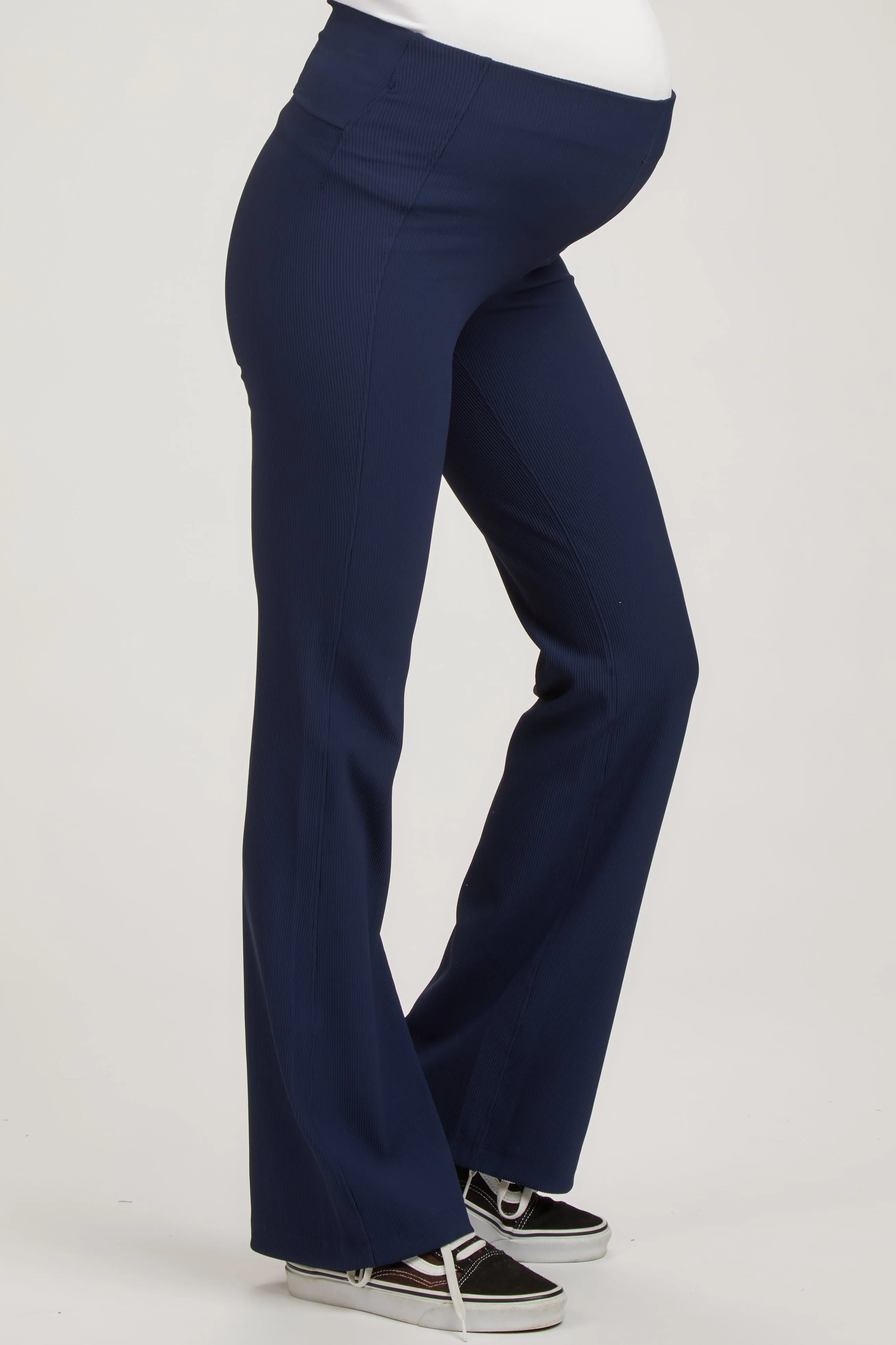 Navy Blue Ribbed Maternity Flared Leggings sold by Pinkblush product image thumbnail 3