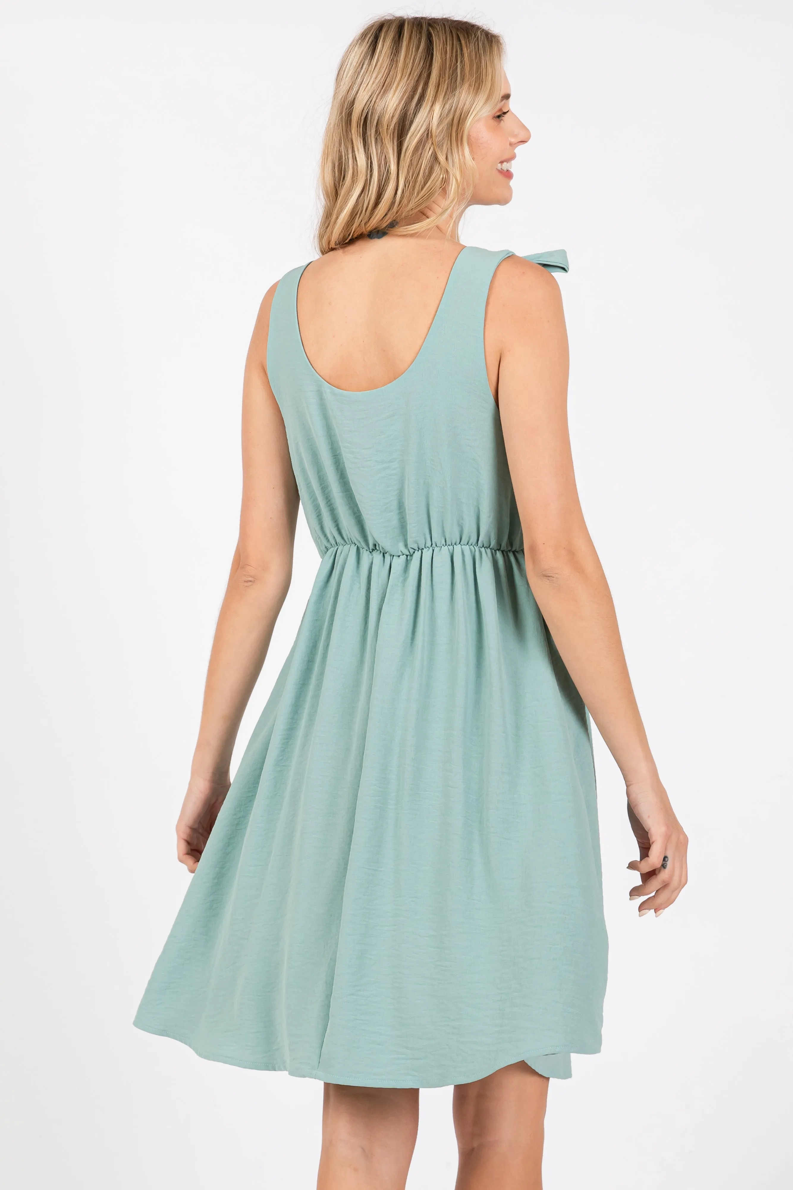 Mint Solid Tie-Shoulder Scoop Neck Dress sold by Pinkblush product image thumbnail 3