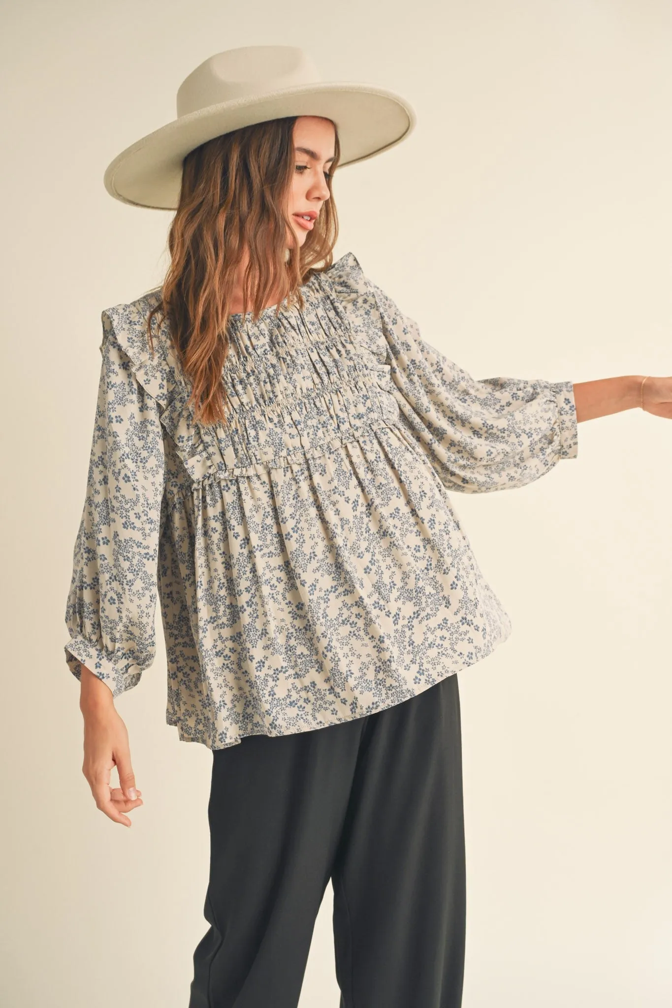 Blue Floral Ruffle Blouse sold by Pinkblush product image thumbnail 3