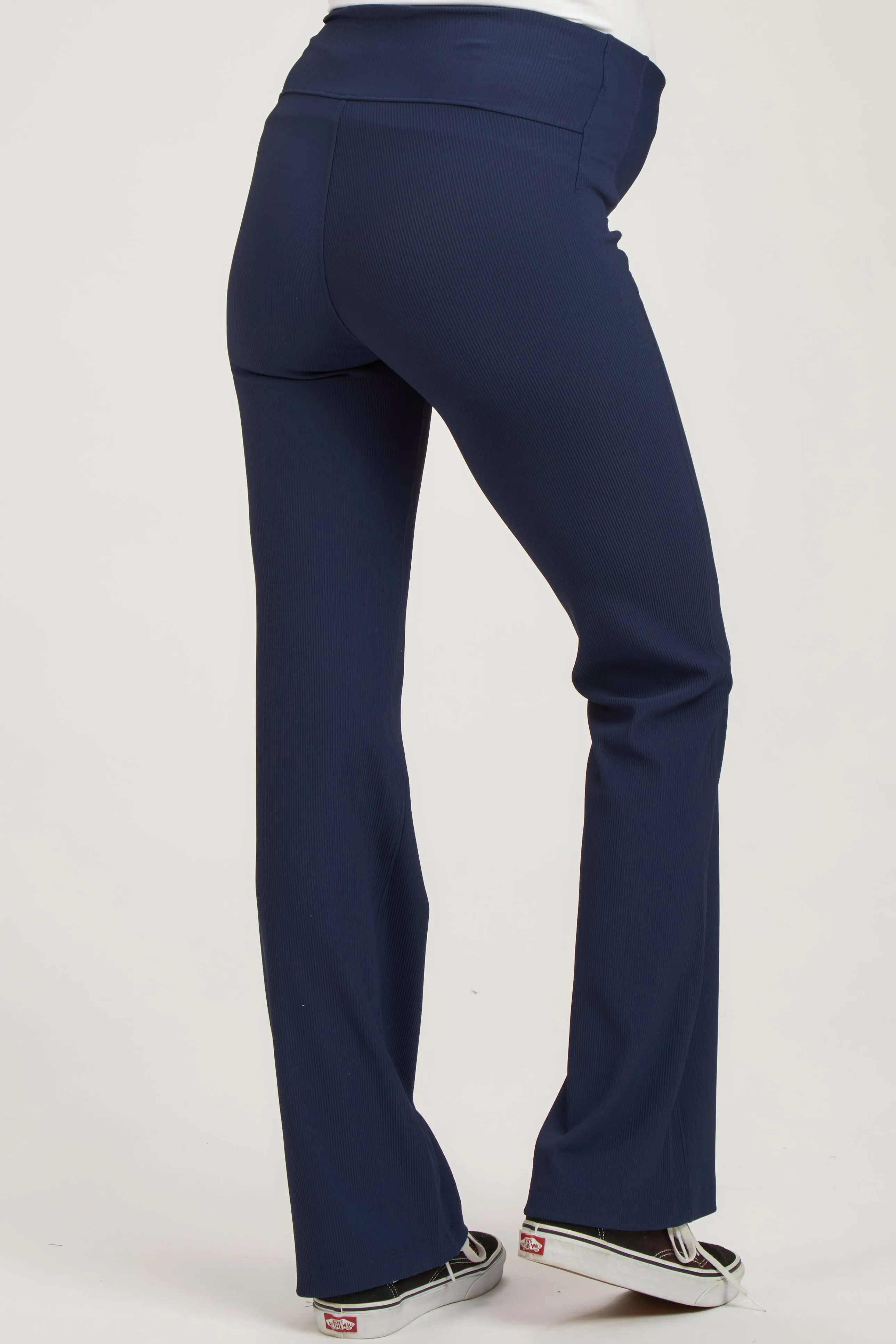 Navy Blue Ribbed Maternity Flared Leggings sold by Pinkblush product image thumbnail 4