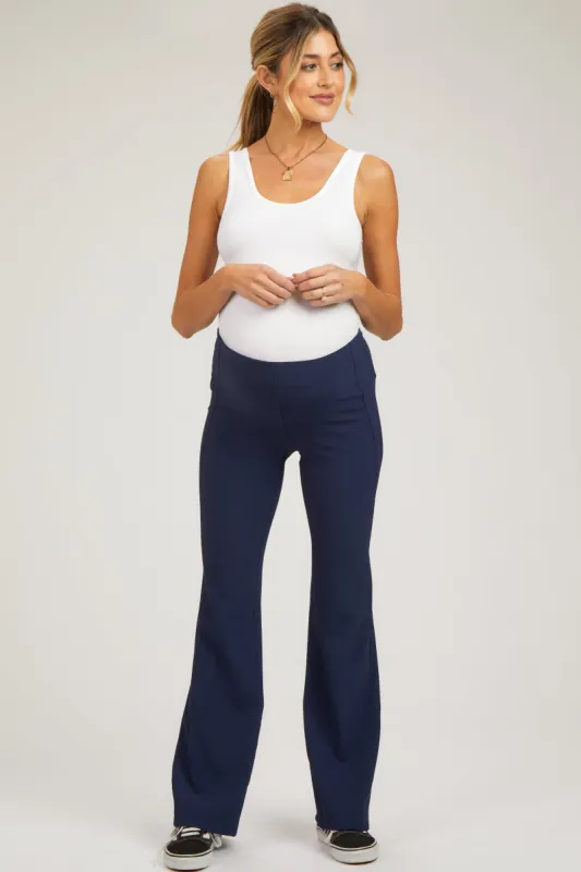 Navy Blue Ribbed Maternity Flared Leggings sold by Pinkblush