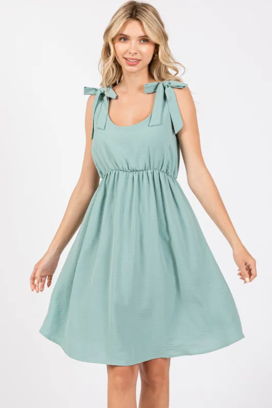 Mint Solid Tie-Shoulder Scoop Neck Dress sold by Pinkblush