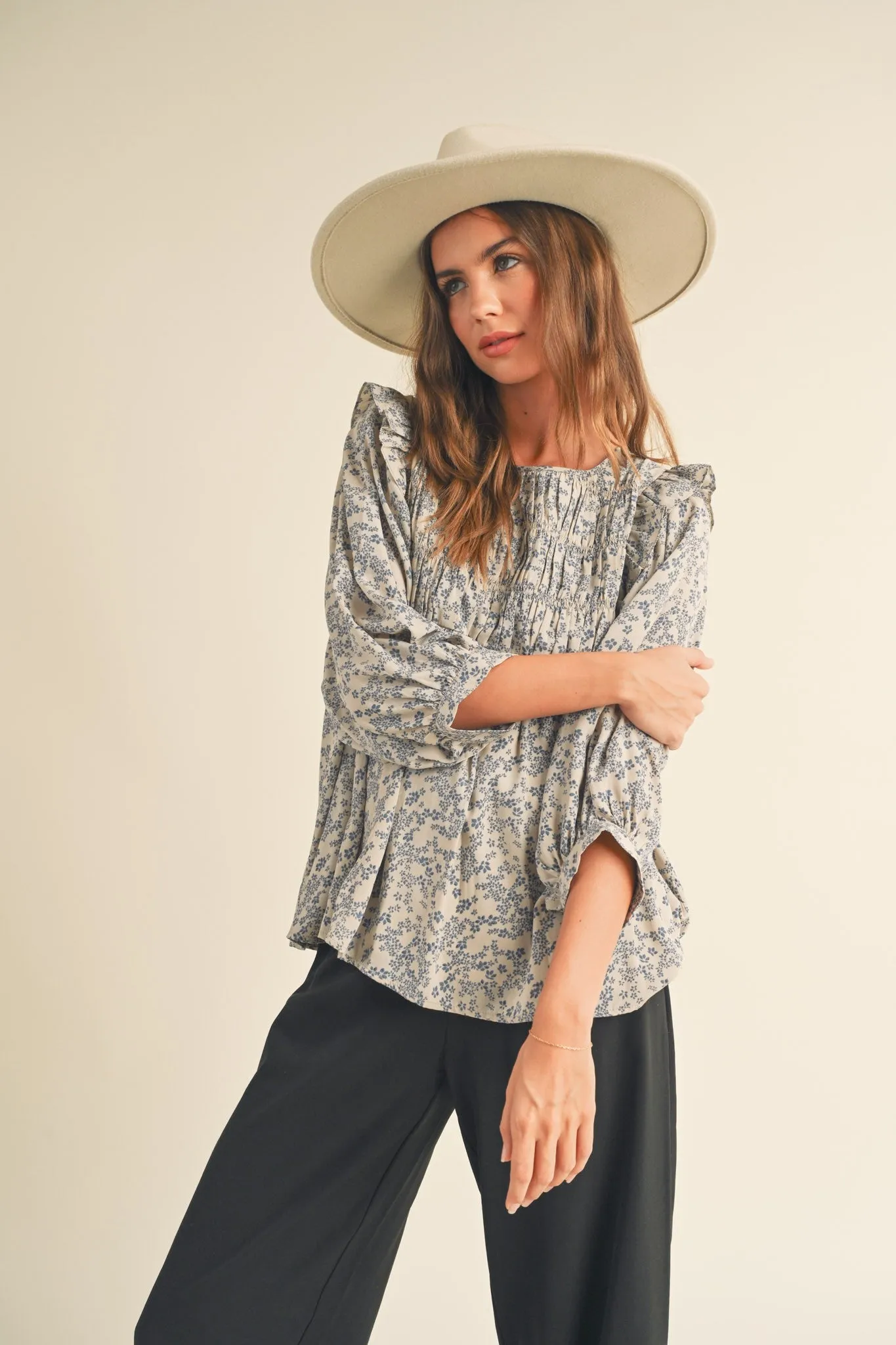 Blue Floral Ruffle Blouse sold by Pinkblush product image thumbnail 4