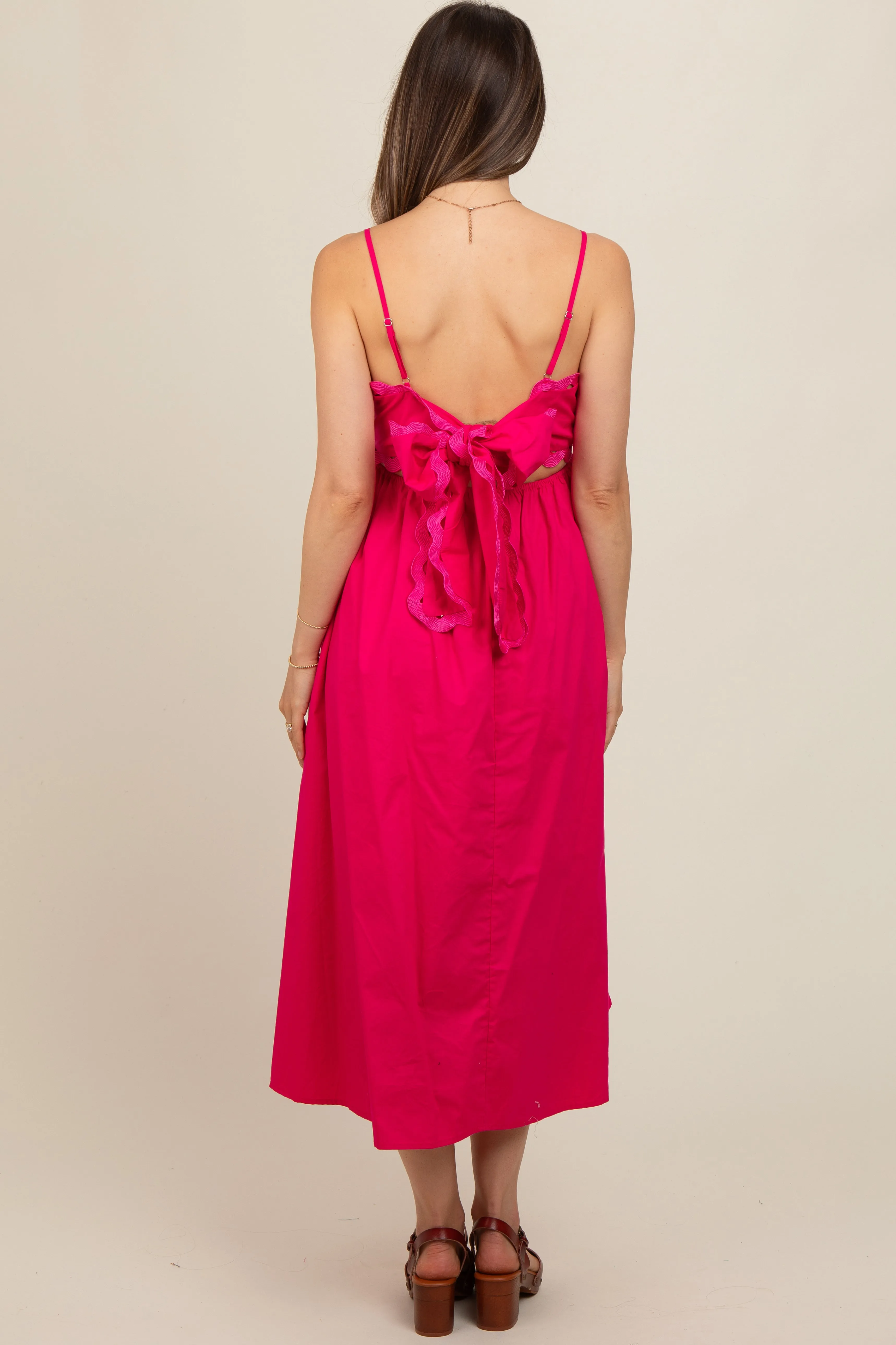 Fuchsia Scalloped Trim Cutout Back Maternity Maxi Dress sold by Pinkblush product image thumbnail 2