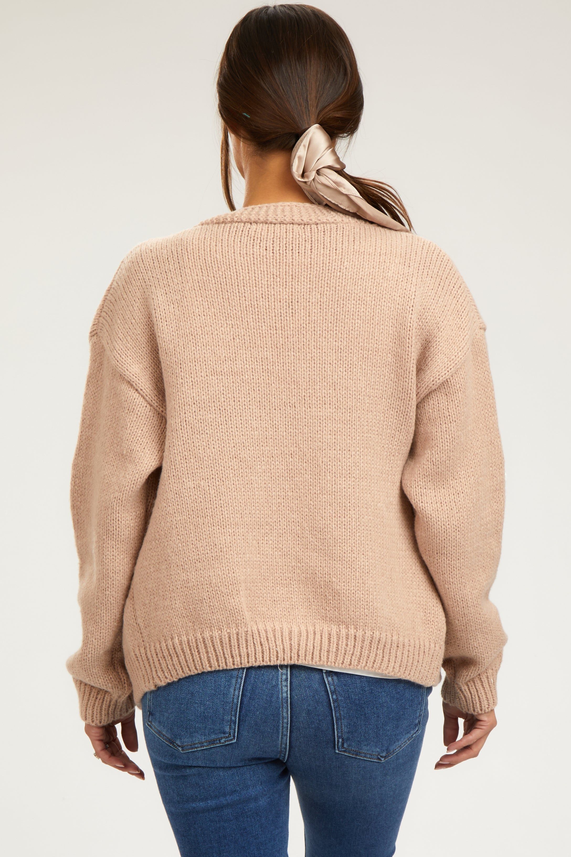 Taupe Floral Knit Button Front Maternity Cardigan sold by Pinkblush product image thumbnail 3