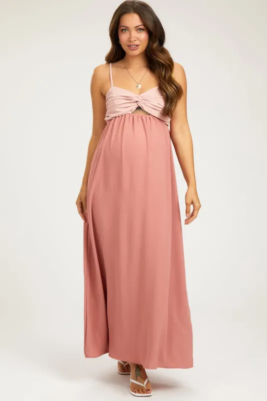 Mauve Color Block Front Cutout Sleeveless Maternity Midi Dress sold by Pinkblush