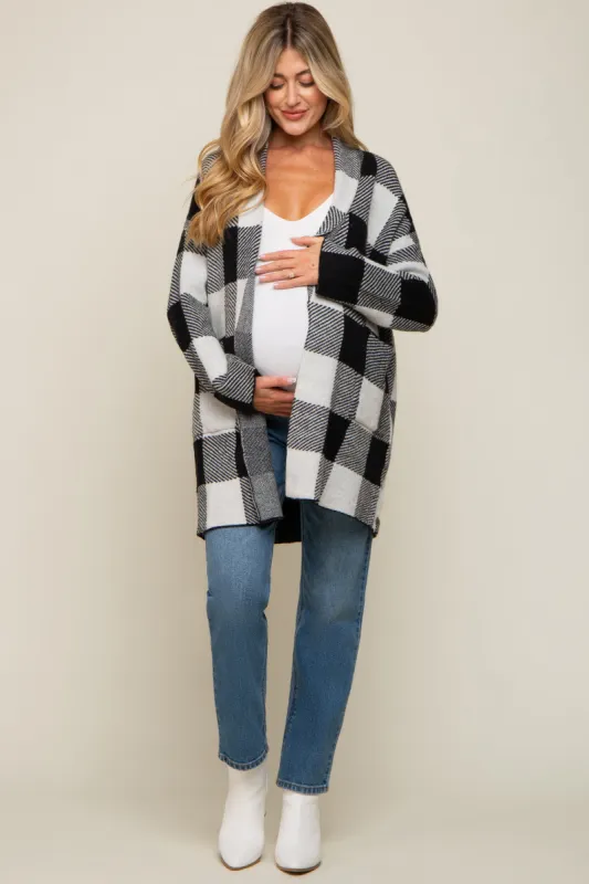 Black Plaid Shawl Maternity Cardigan sold by Pinkblush