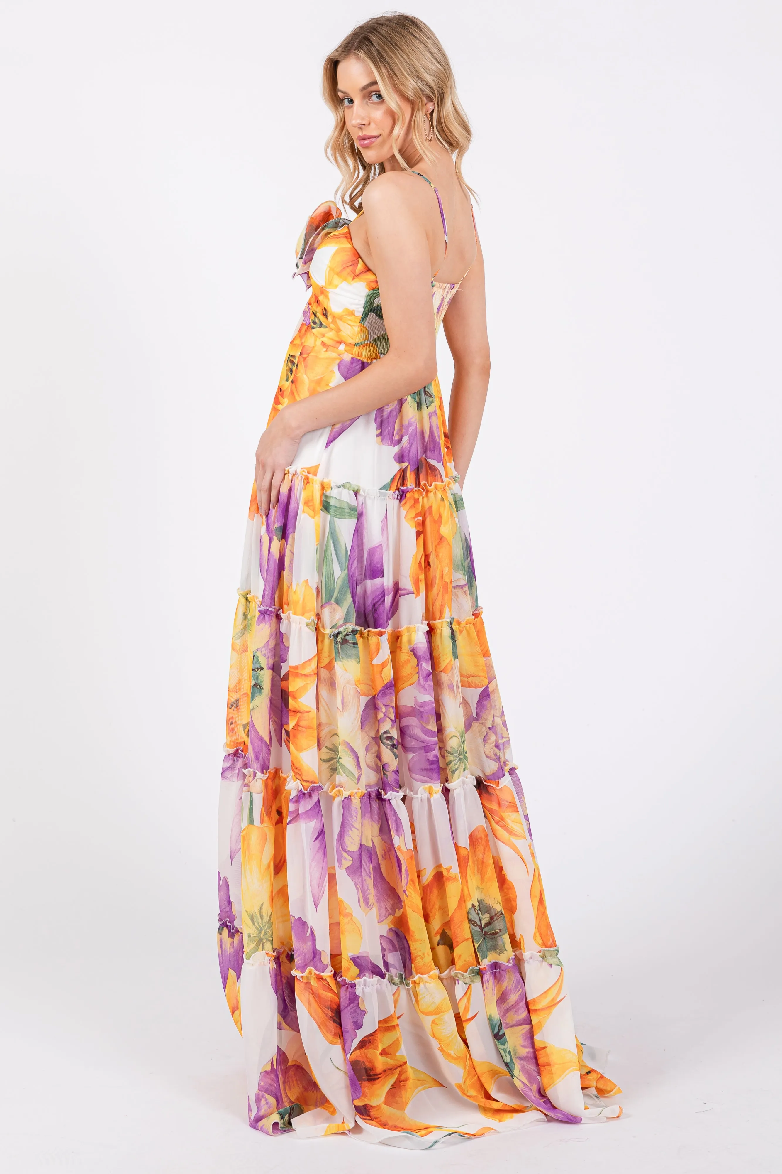 Purple Floral Top Accent Tiered Maxi Dress sold by Pinkblush product image thumbnail 3