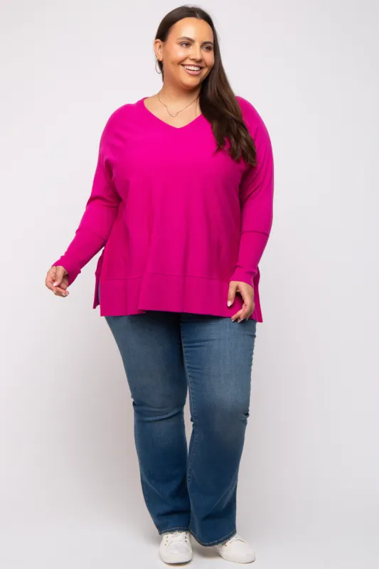 Fuchsia Knit Long Dolman Sleeve Plus Top sold by Pinkblush