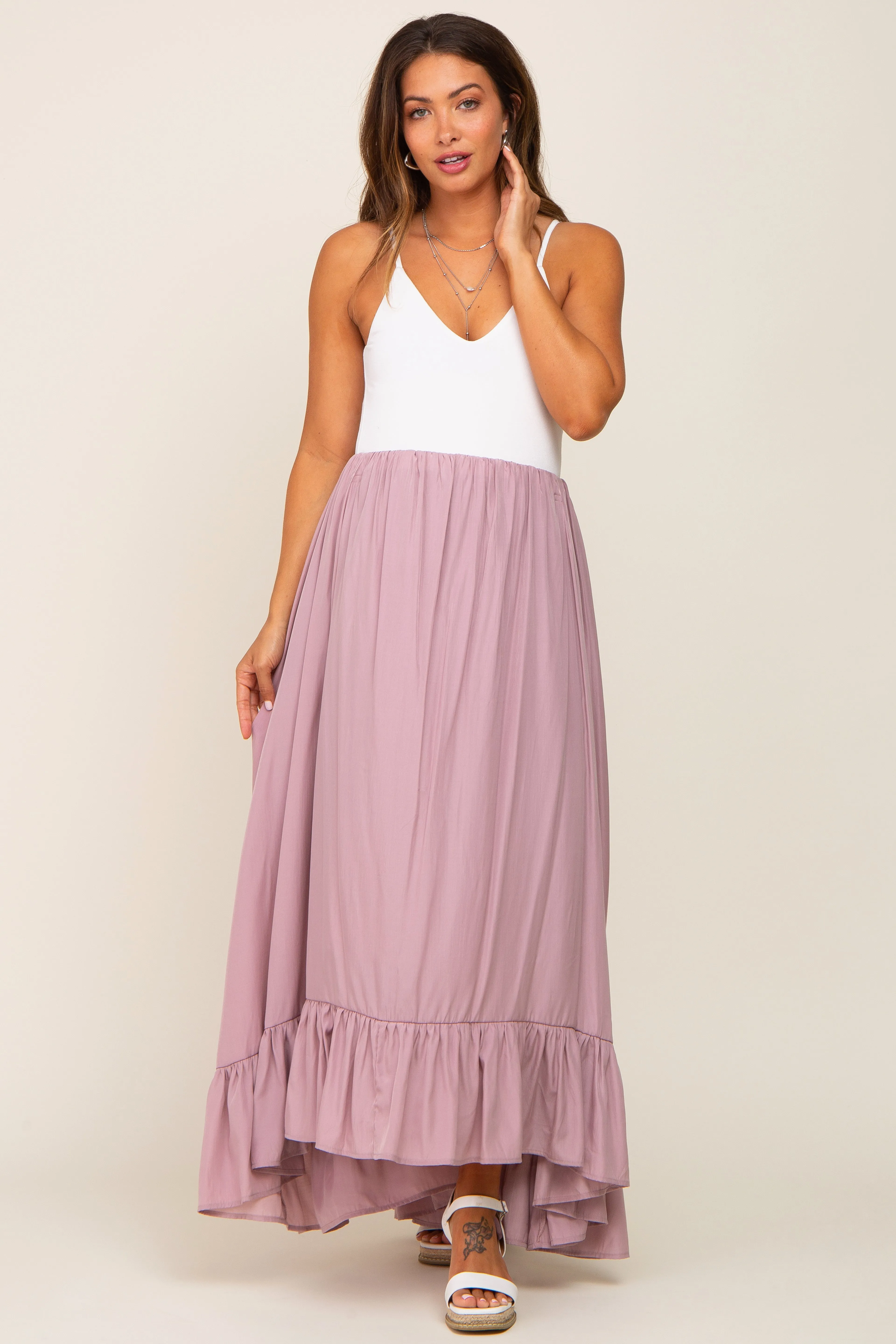 Mauve Ruffle Hem Maternity Maxi Skirt sold by Pinkblush product image thumbnail 5
