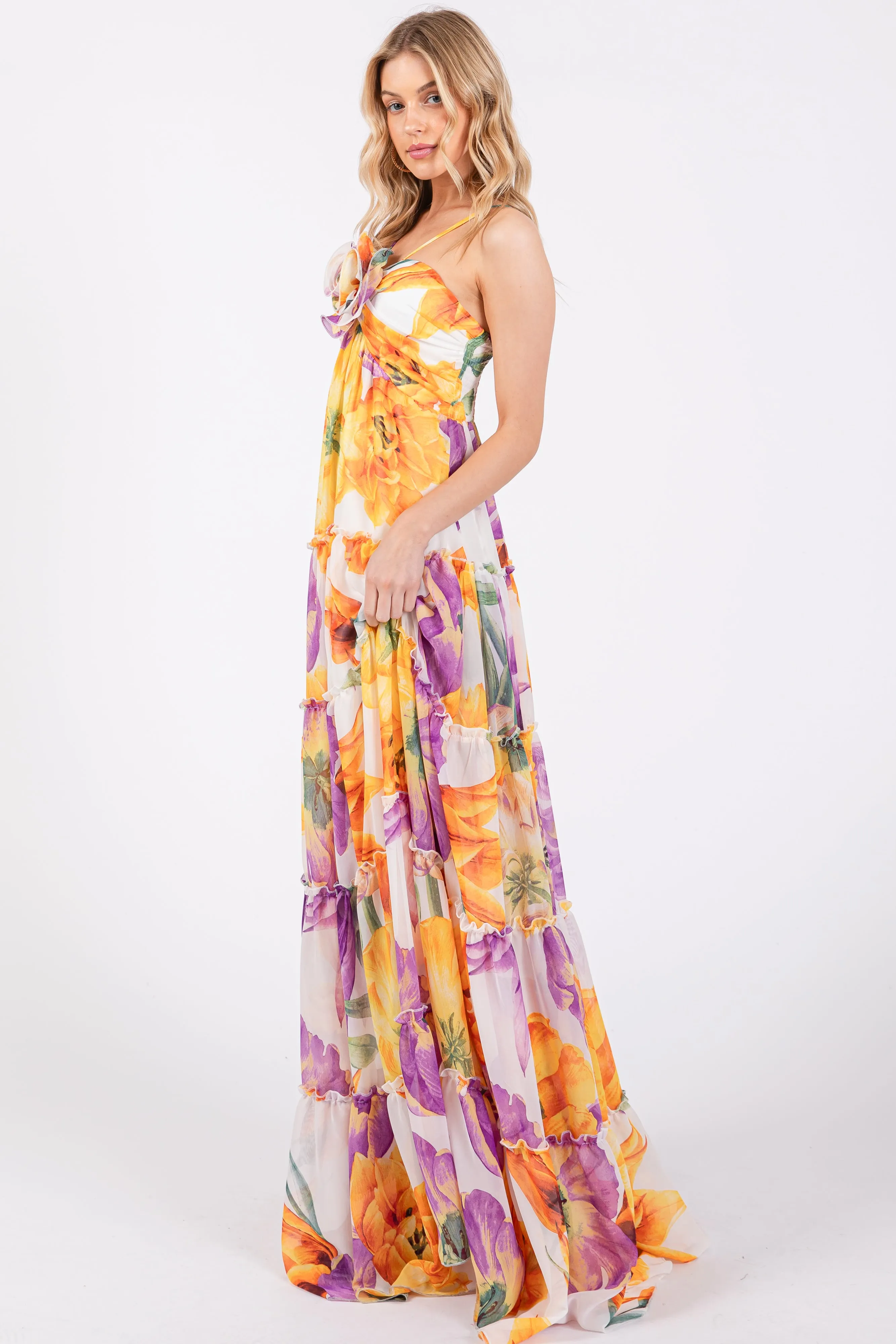 Purple Floral Top Accent Tiered Maxi Dress sold by Pinkblush product image thumbnail 2