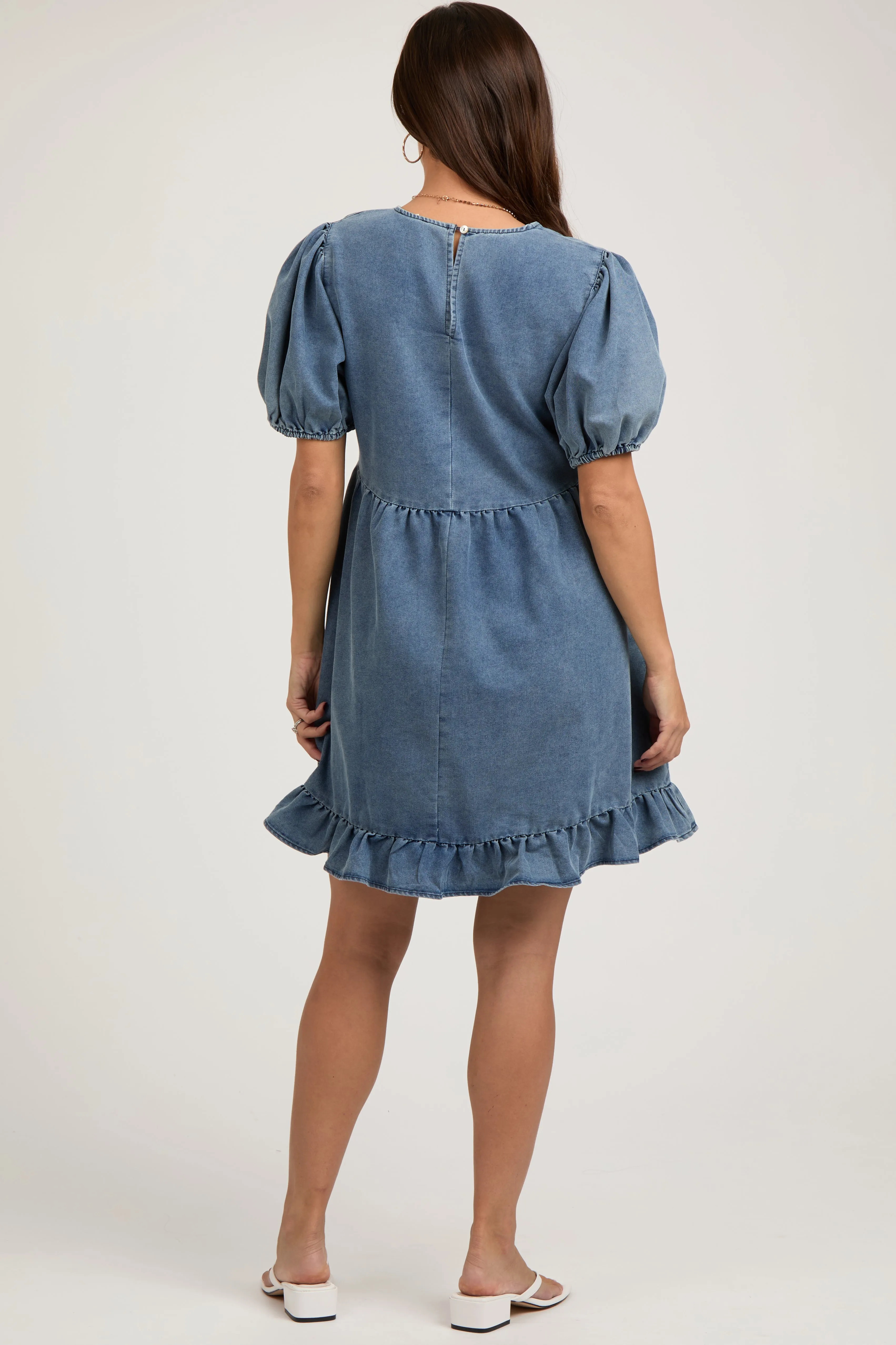 Blue Chambray Puff Sleeve Maternity Dress sold by Pinkblush product image thumbnail 3