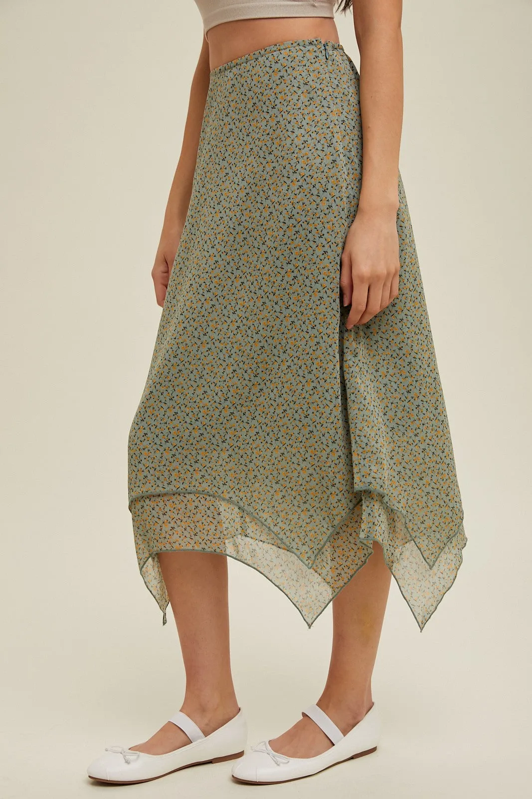 Sage Yellow Floral Handkerchief Midi Skirt sold by Pinkblush product image thumbnail 5