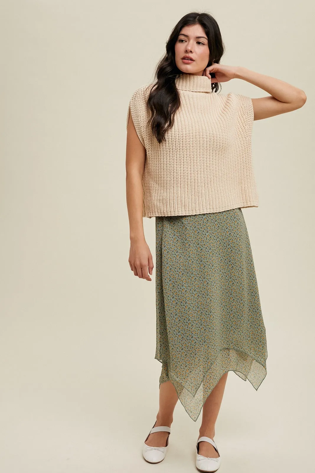 Sage Yellow Floral Handkerchief Midi Skirt sold by Pinkblush product image thumbnail 2