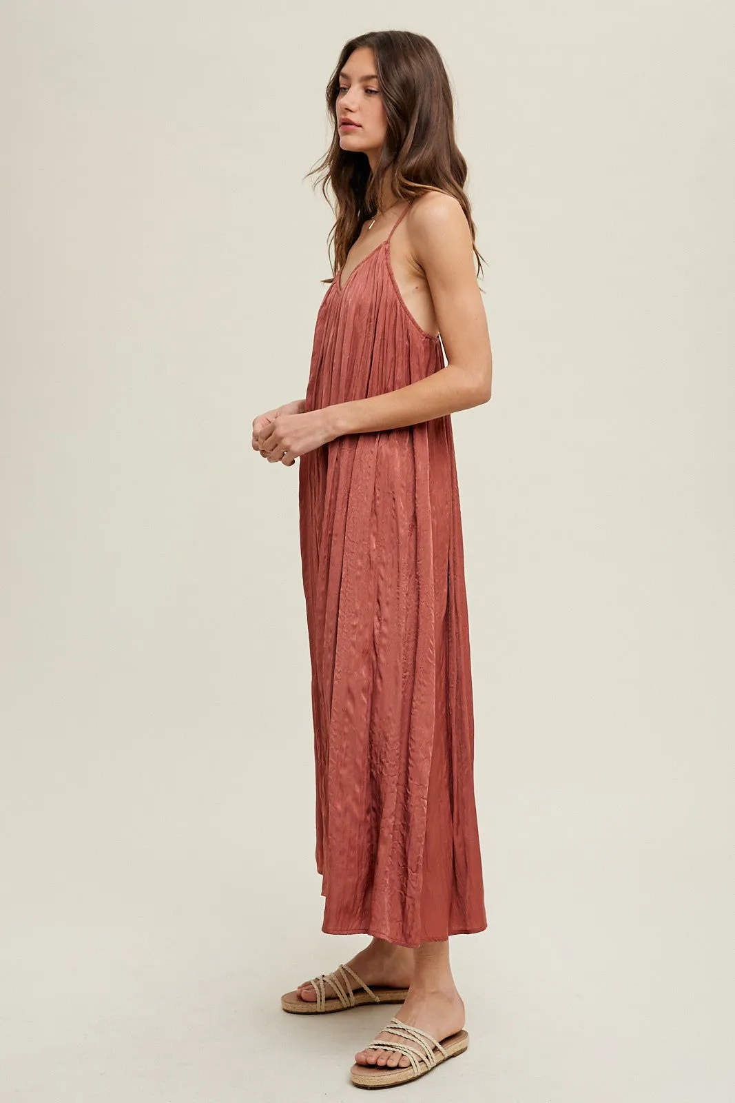 Rust Crinkle V-Neck Cross Back Midi Dress sold by Pinkblush product image thumbnail 2