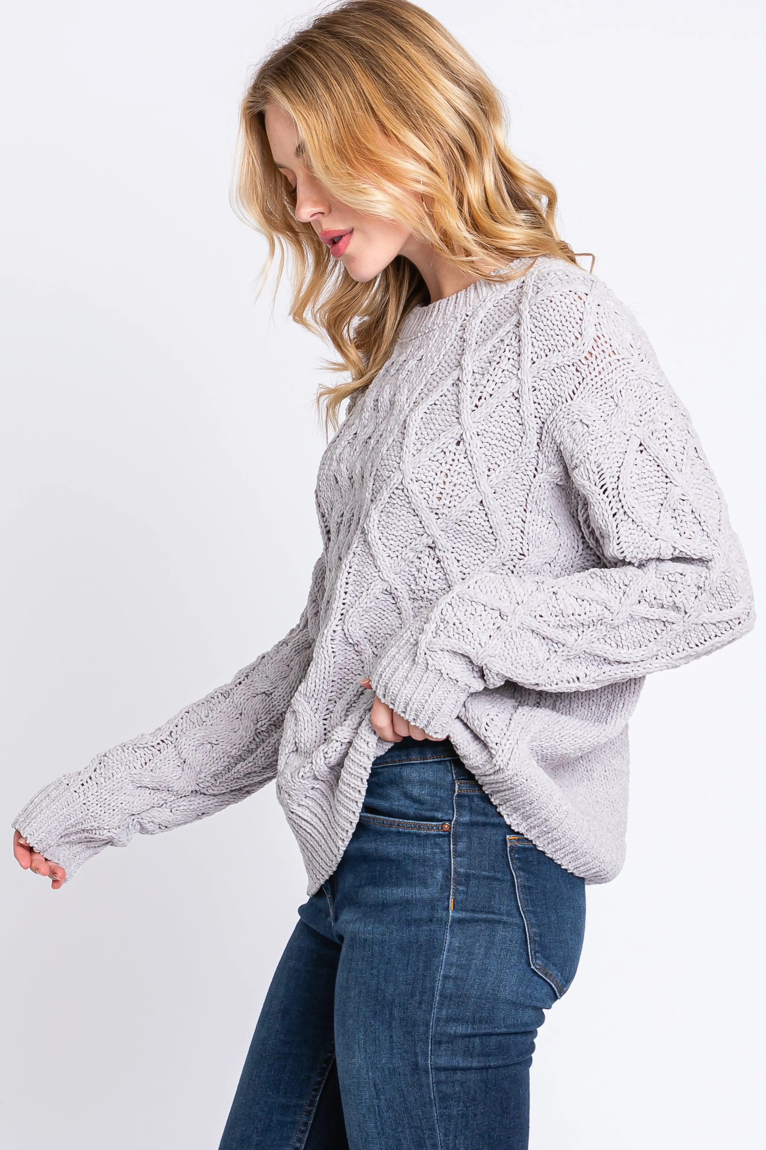 Grey Cable Knit Sweater sold by Pinkblush product image thumbnail 2