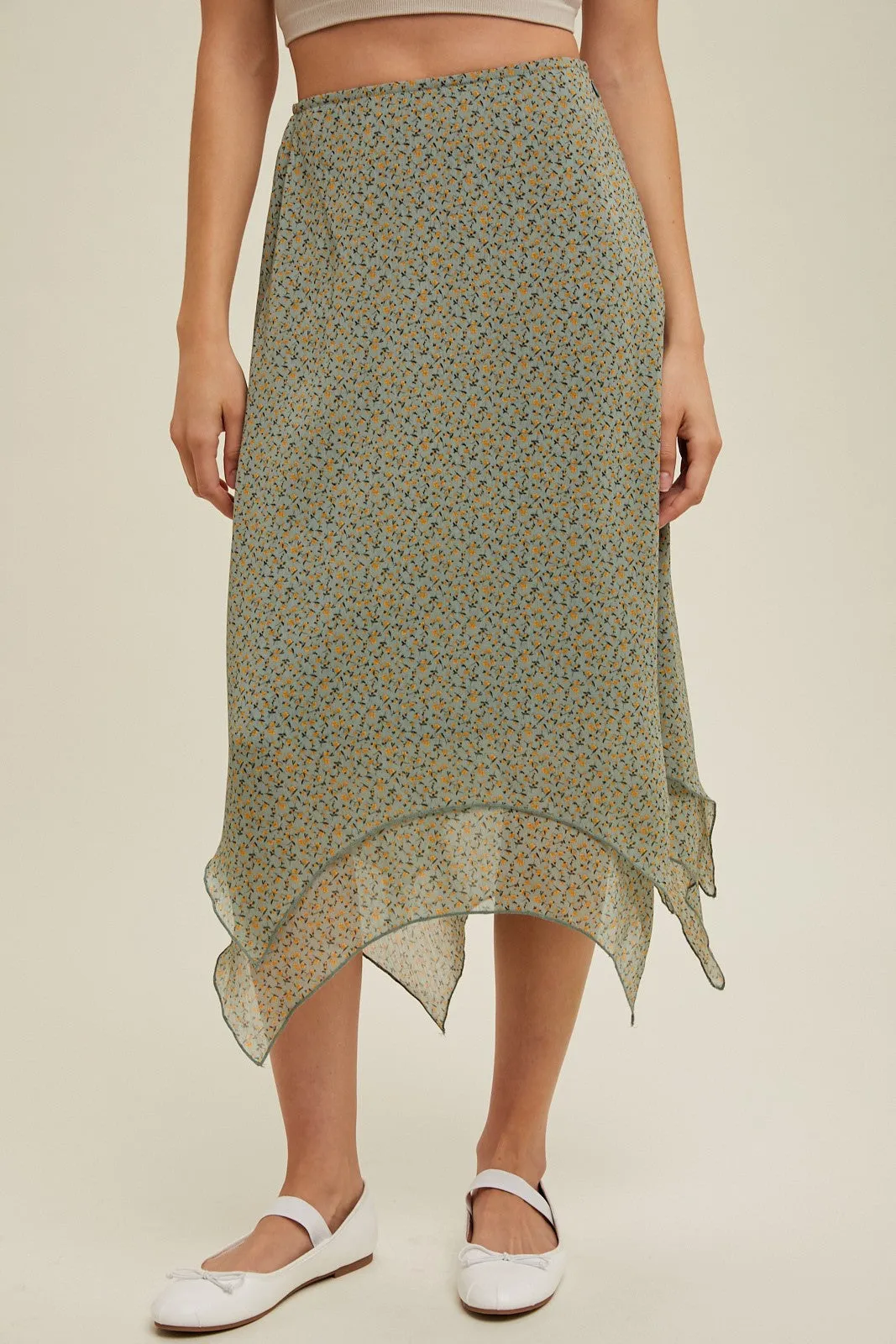 Sage Yellow Floral Handkerchief Midi Skirt sold by Pinkblush product image thumbnail 3