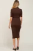 Brown Ribbed Mock Neck Maternity Midi Dress sold by Pinkblush