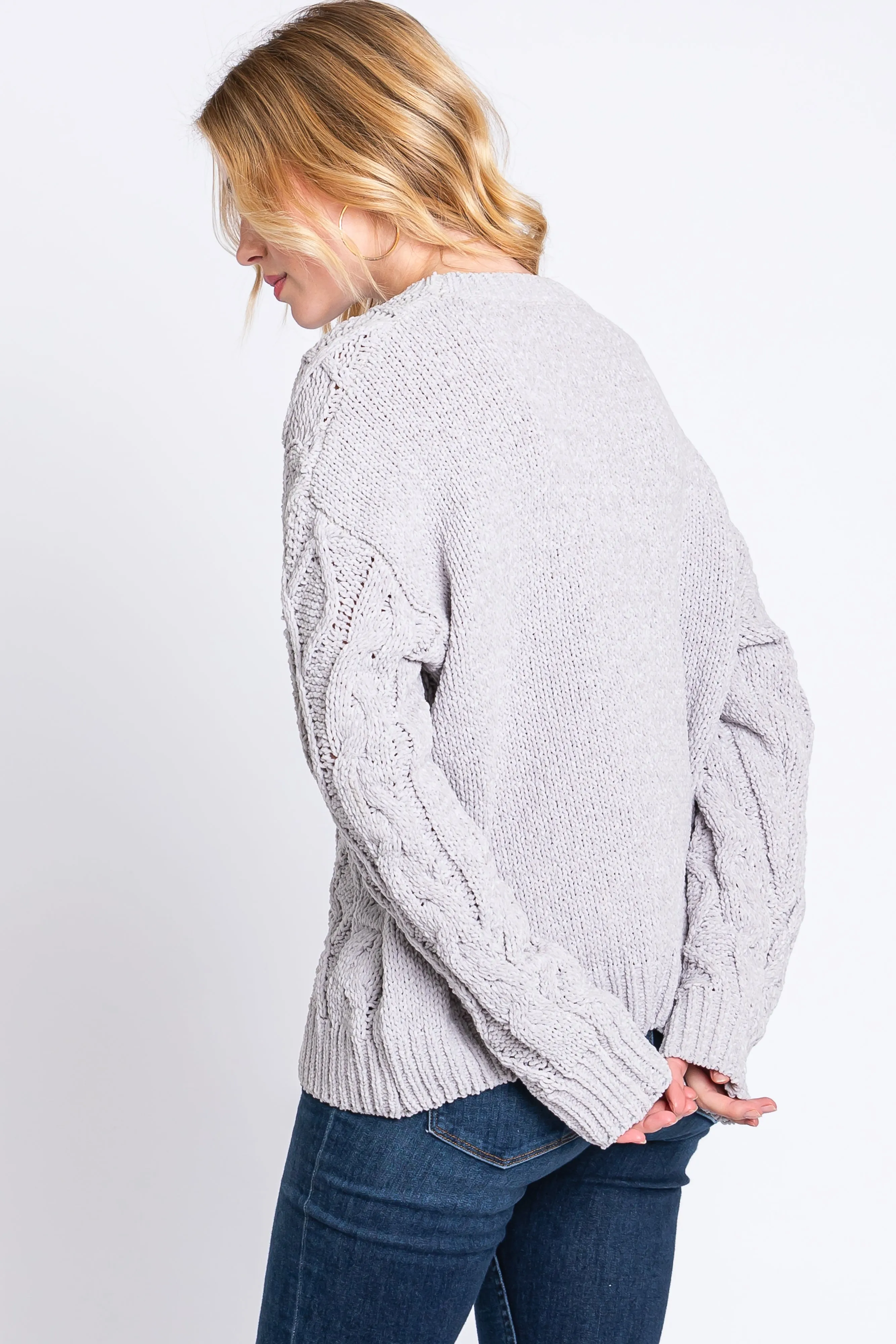 Grey Cable Knit Sweater sold by Pinkblush product image thumbnail 3